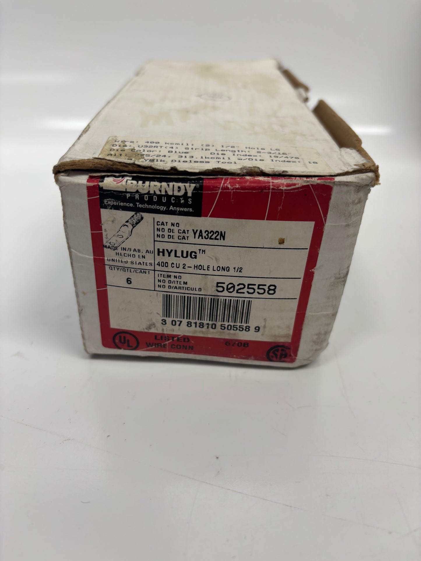 Case of 6 Burndy (YA322N) Two Hole Lug Compression Connector 400 kcmil