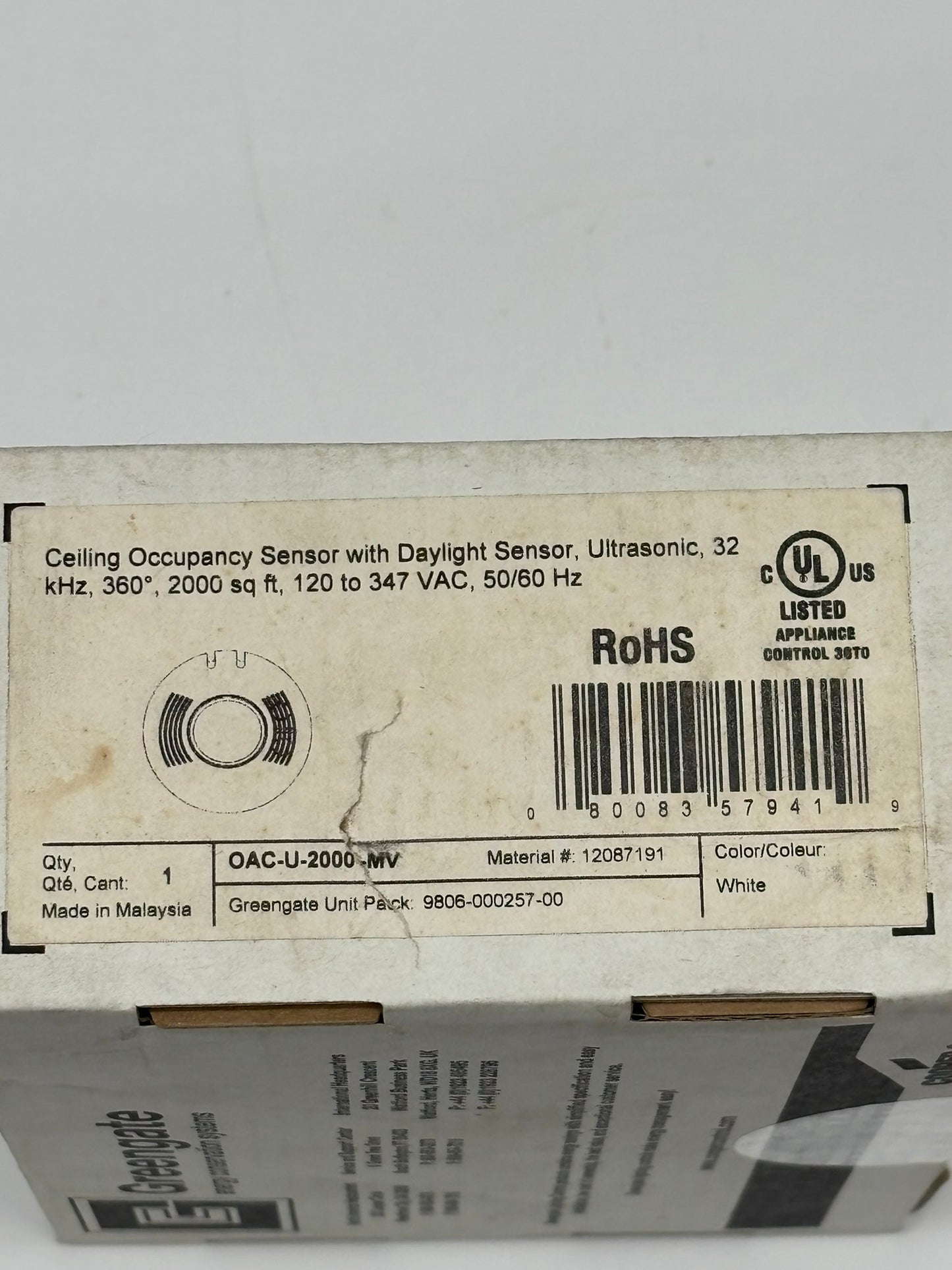 OAC-U-2000-MV MicroSet Ceiling Daylight Sensor, Ultrasonic, 360 Degree, 2000 Square Feet, 120 to 347 VAC, 50/60 Hz