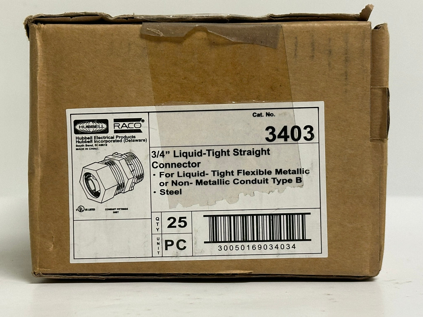 25 PK RACO 3403 Liquidtight Connector – 3/4 in., Straight, Zinc for LFMC