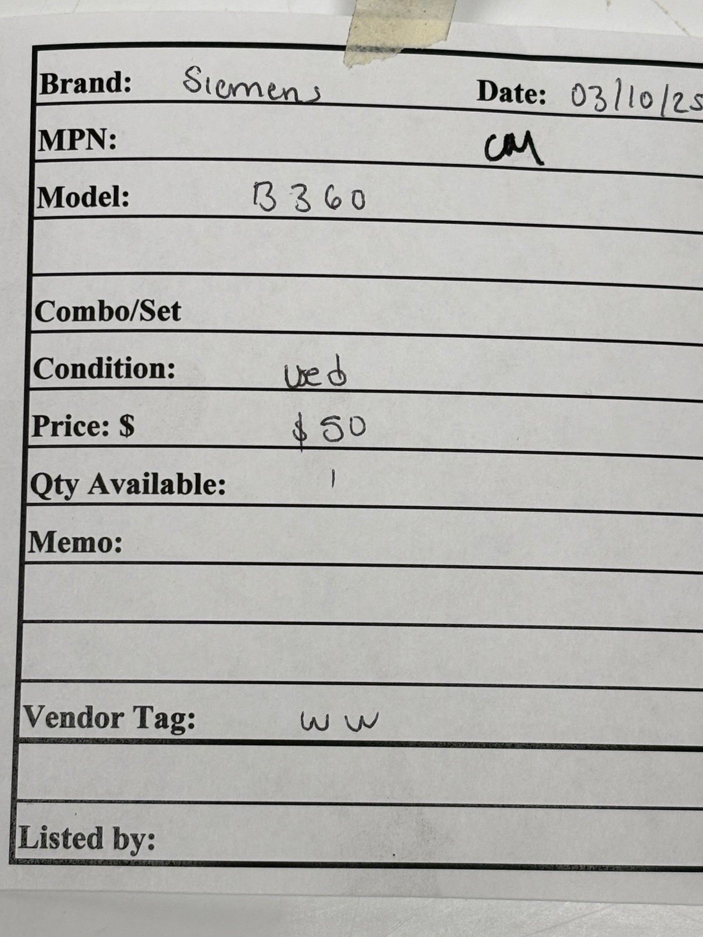 Siemens B360 240V 3 Pole Circuit Breaker 60A B Series Bolt