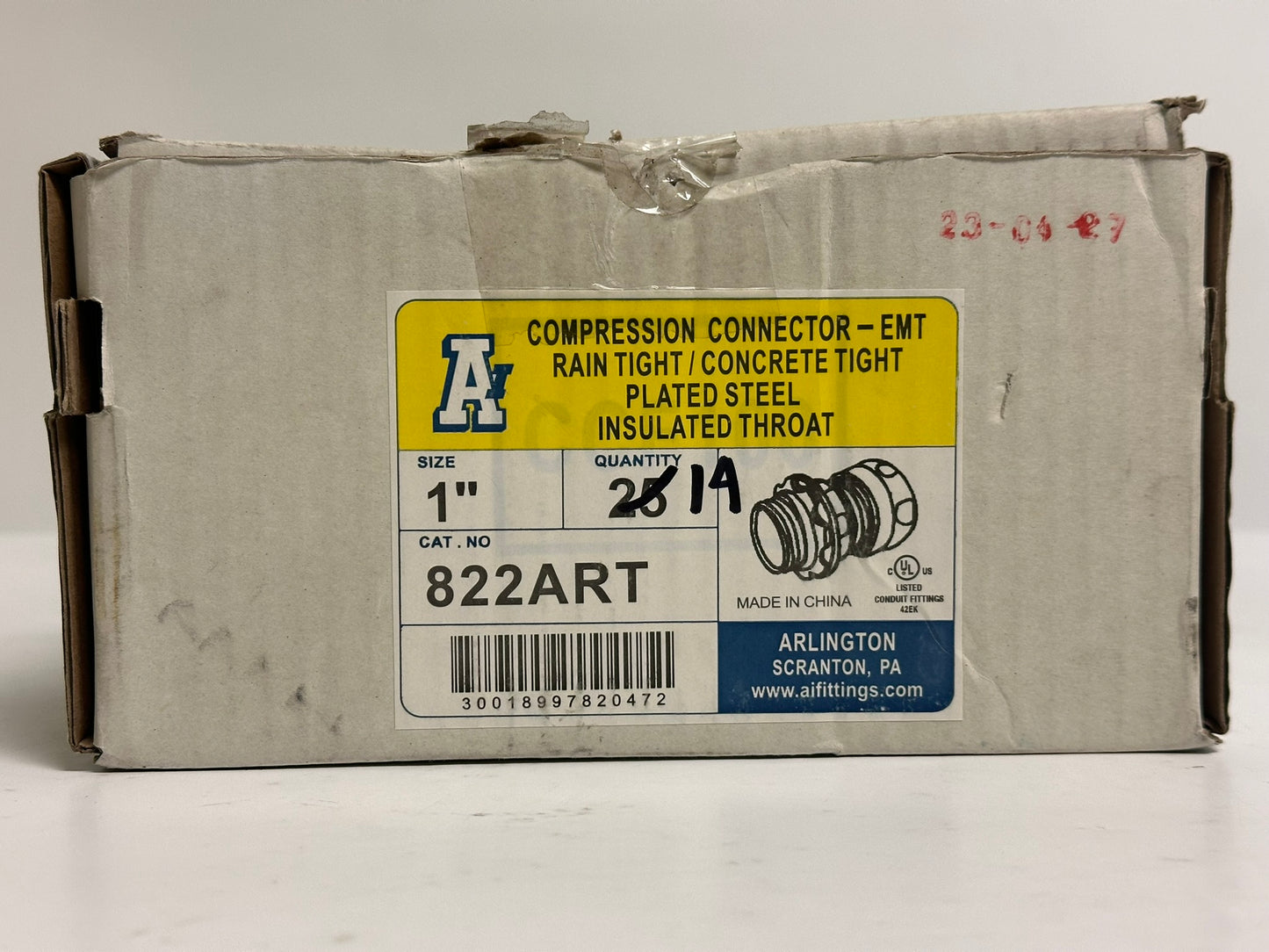 14 PK Arlington 822ART 1" EMT Compression Connector – Steel, Rain Tight & Concrete Tight