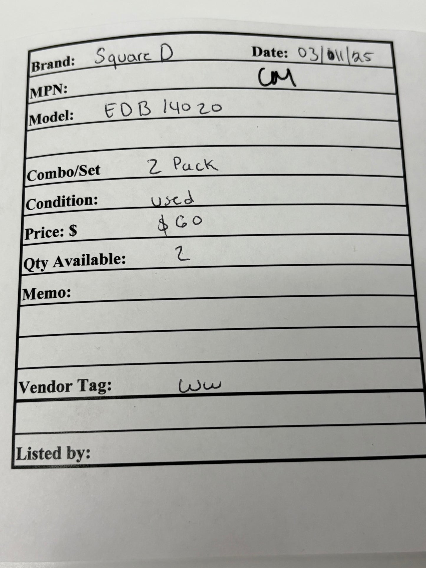 2 PACK Square D EDB14020 Circuit Breaker 240V 18kA 120V 25kA 20A