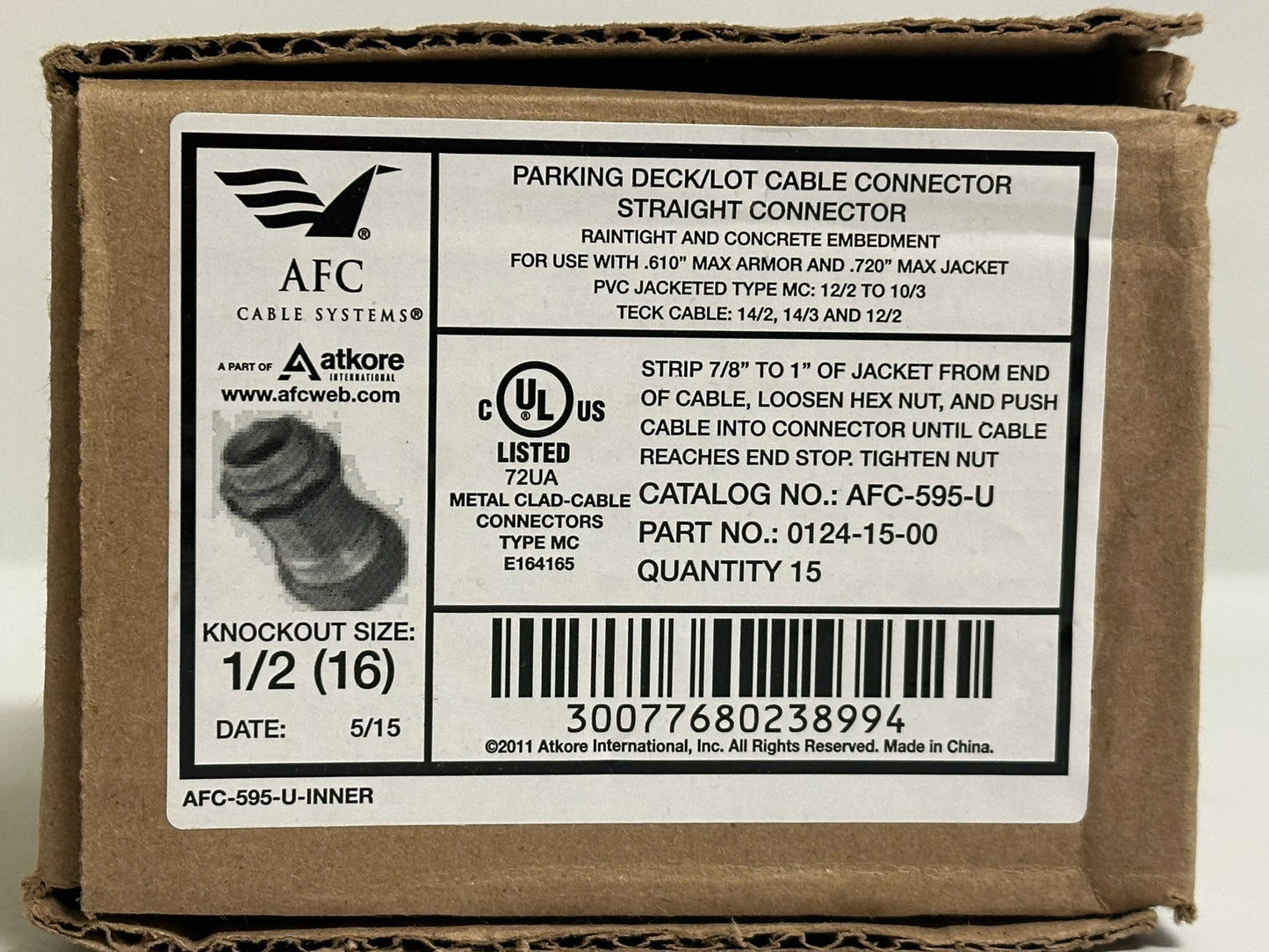 AFC-595-U 1/2" Jacketed MC Cable Connector – Zinc Die-Cast, Non-Insulated