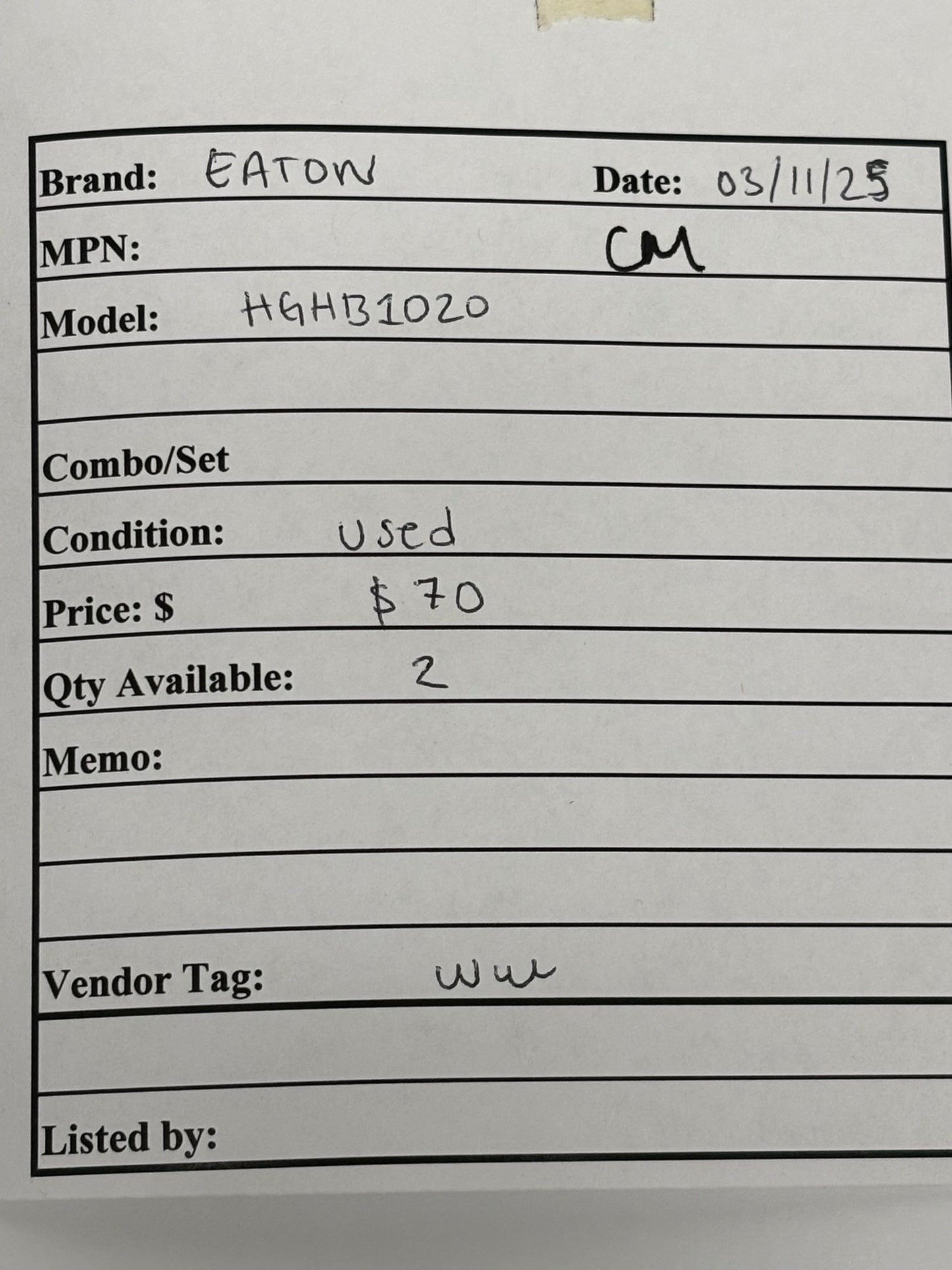 Eaton HGHB1020 Series C Complete Molded Case Circuit Breaker 20A