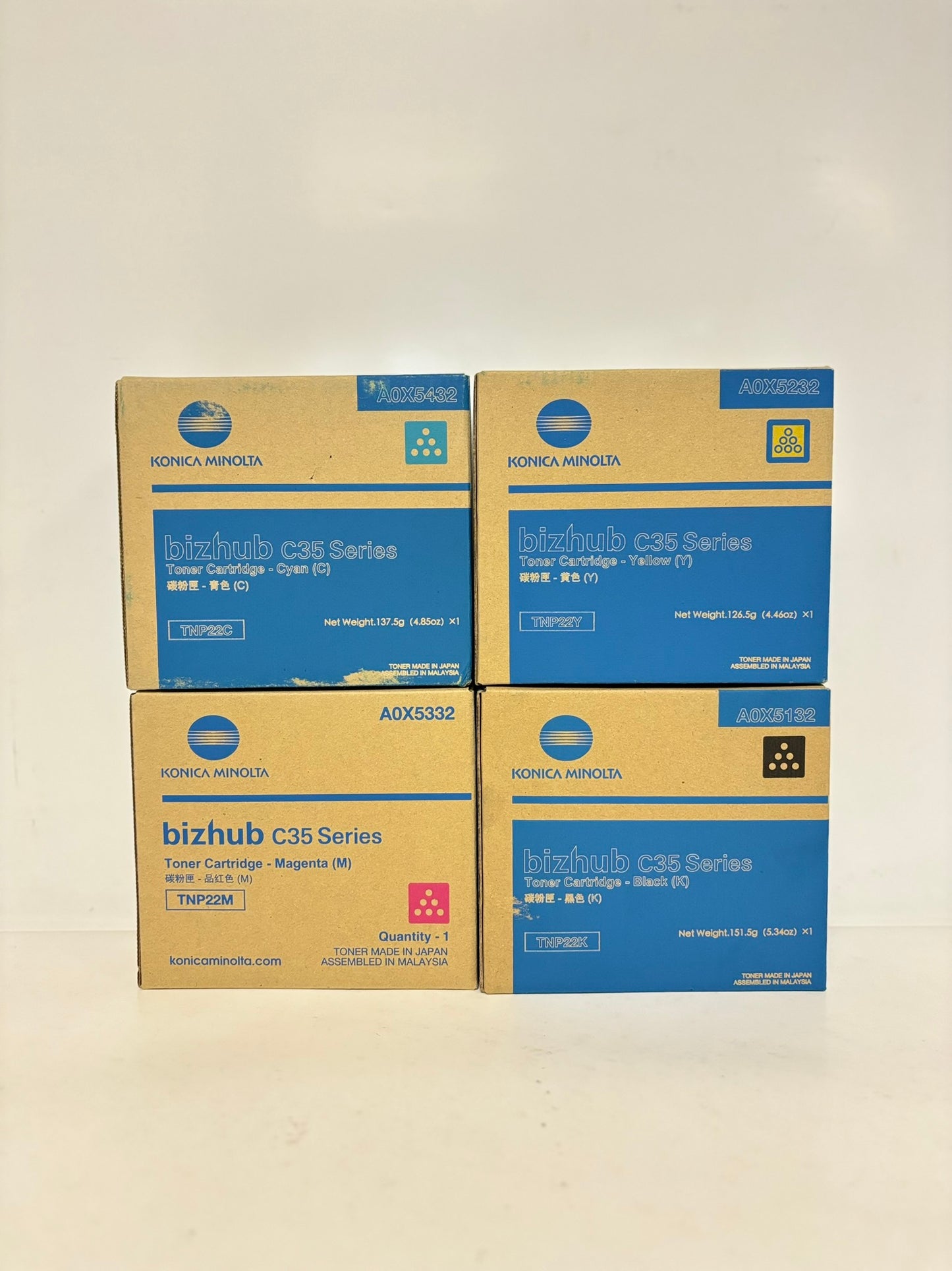 4 OEM Konica Minolta BH C35,C35P TNP22 CMYK Toner Cart. A0X5432,5332,5232,5132