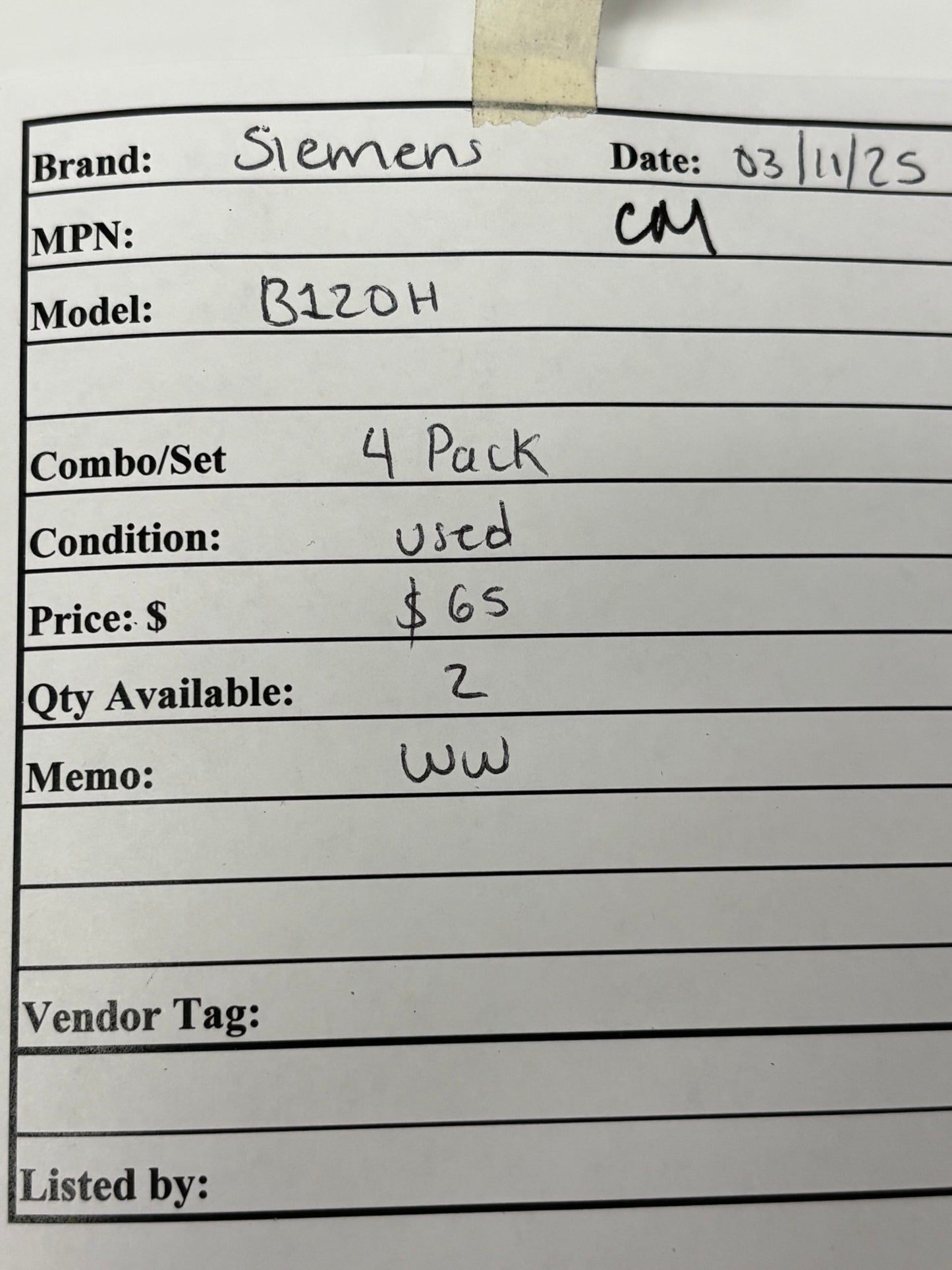 4 PACK Siemens B120H 20 Amp 22kA Circuit Breaker 1 Pole 120 Volt