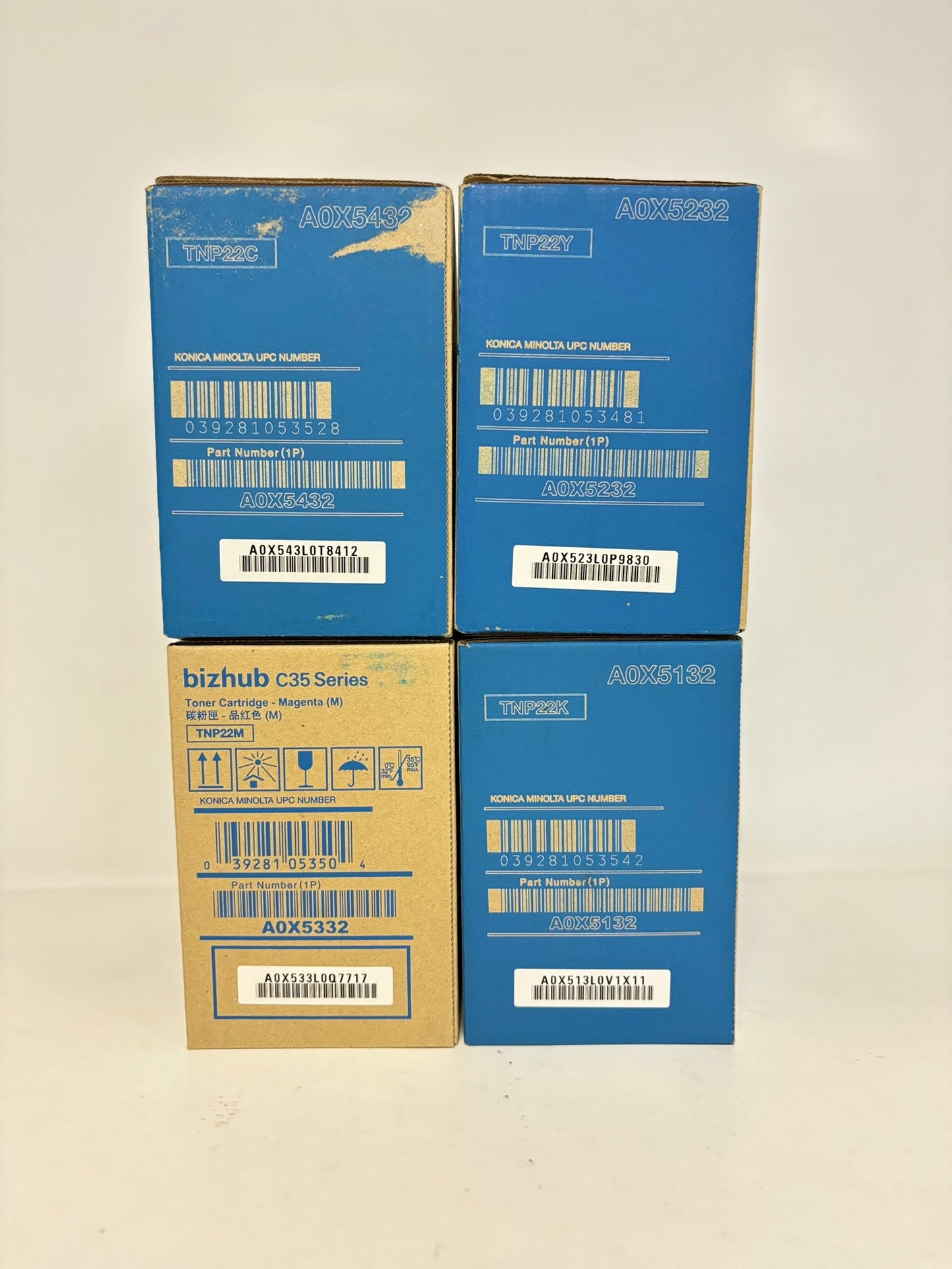 4 OEM Konica Minolta BH C35,C35P TNP22 CMYK Toner Cart. A0X5432,5332,5232,5132