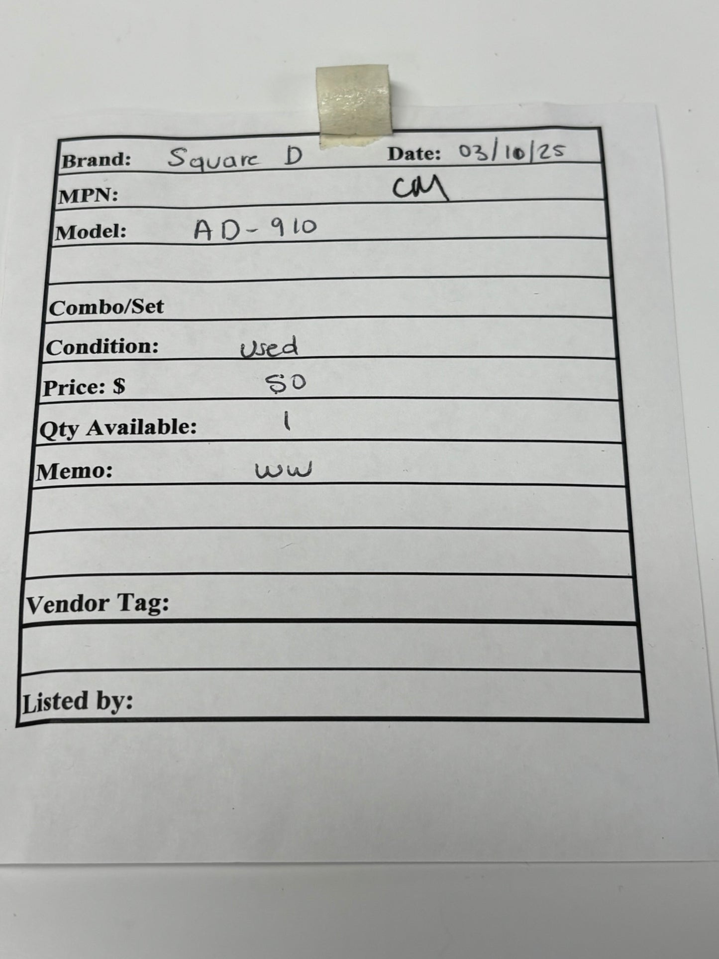 Square D AD-910 20 AMP 2 Pole Molded Case Circuit Breaker