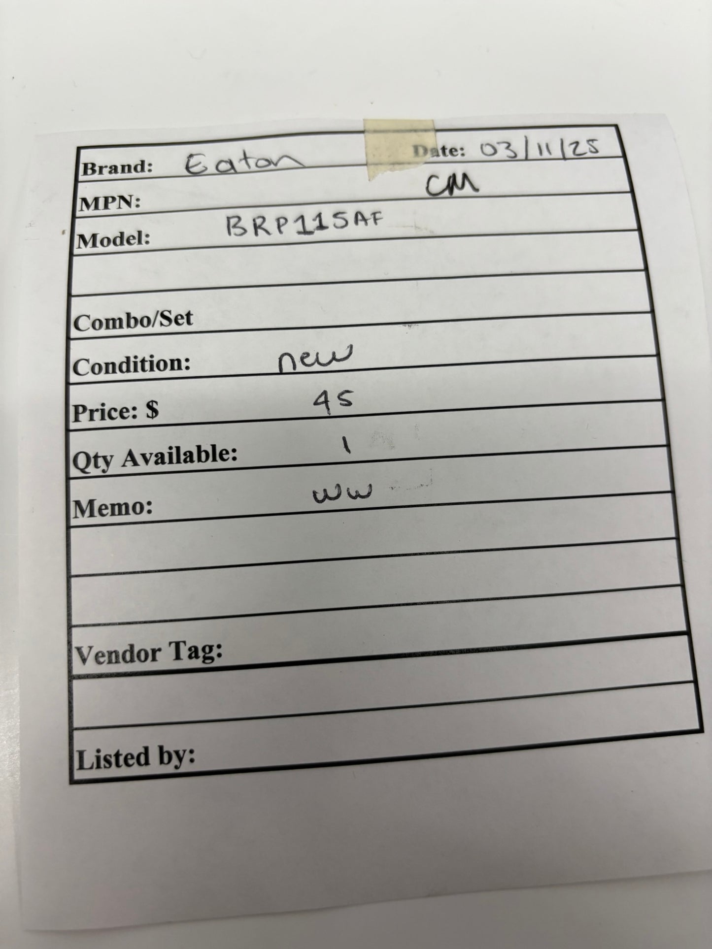 Eaton BRP115AF BR AFCI Circuit Breaker 15 Amp Single Pole