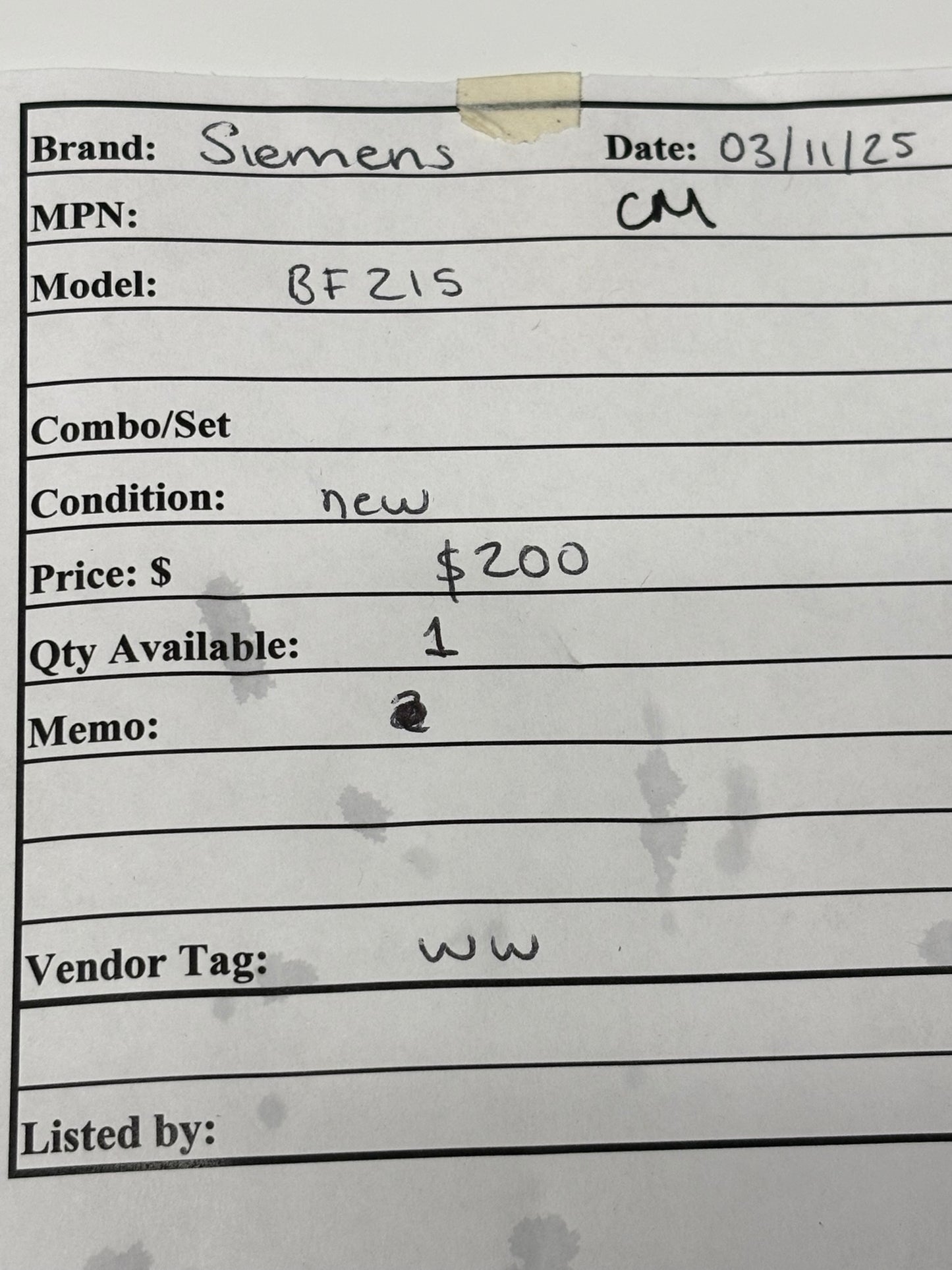 Siemens BF215 Circuit Breaker 2 Pole 15 Amp 120/240VAC
