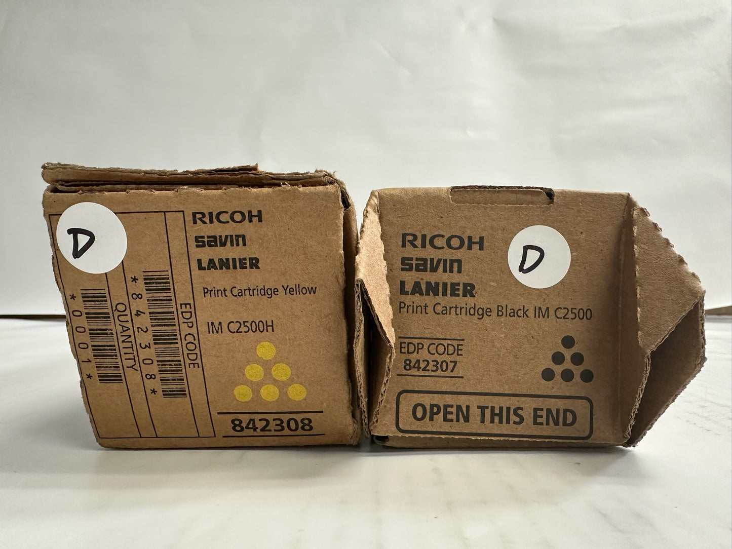 2 New Genuine Ricoh IM C2500H,IM C2000 Yellow and Black Toners 842307,842308