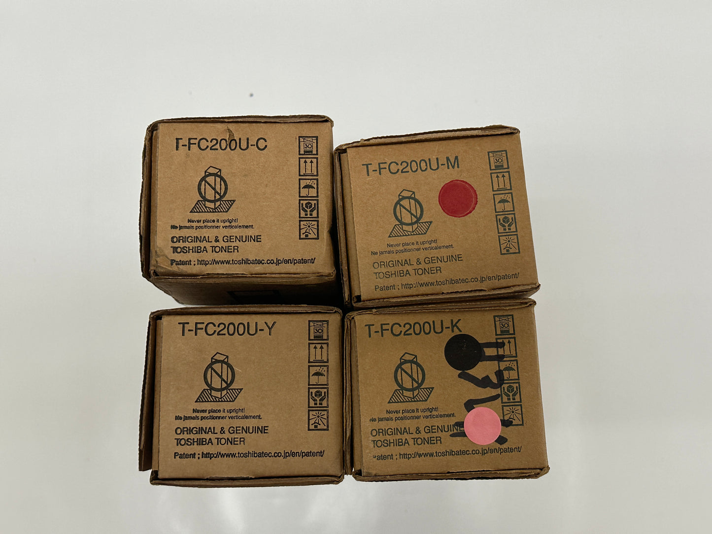 4 Genuine Toshiba e-STUDIO 2000AC, 2500AC T-FC200U CMYK Toners Same Day Ship