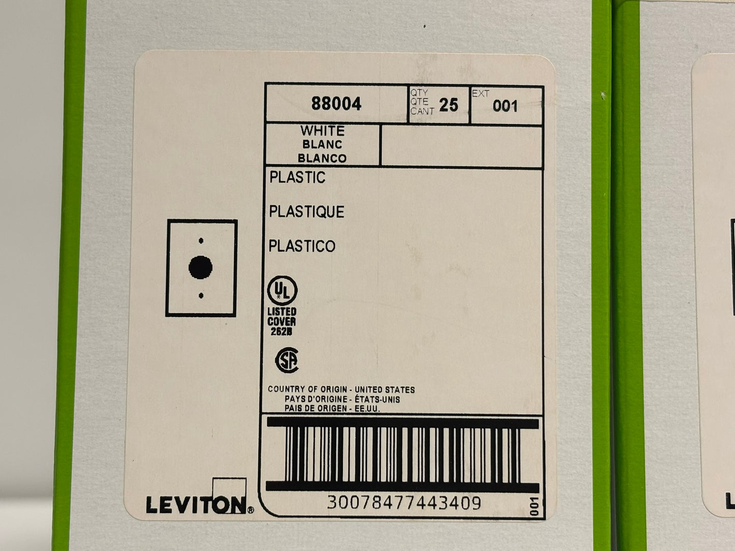 50 PK Leviton 88004 1-Gang Single Receptacle Wallplate – 1.406" Diameter, White