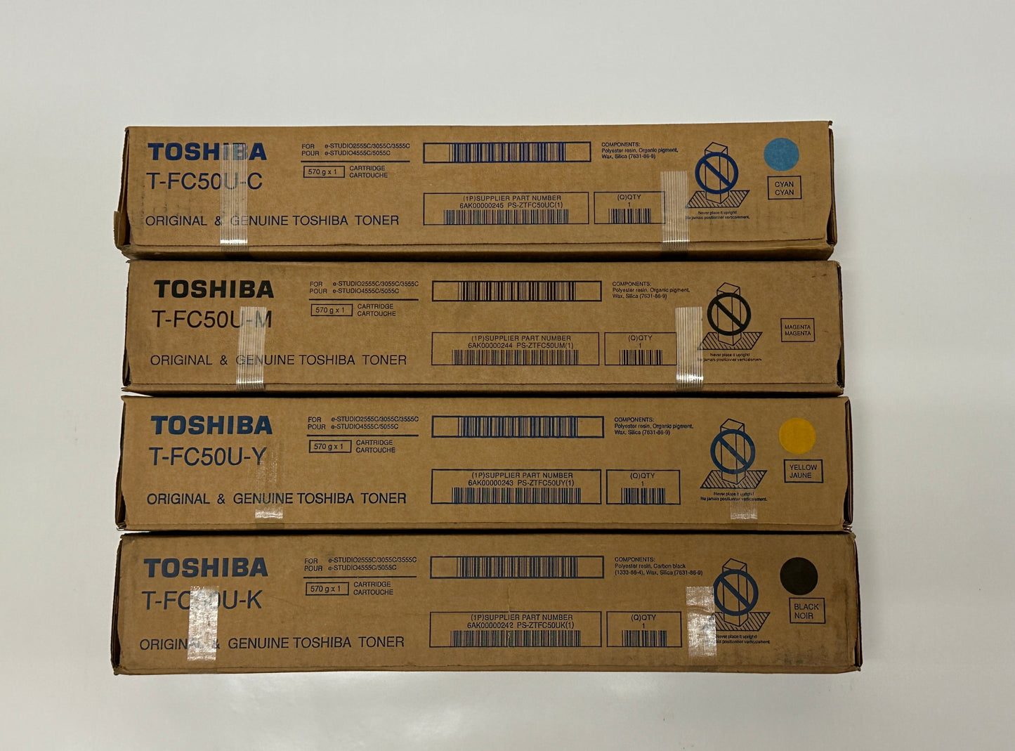 4 Genuine Toshiba eSTUDIO 2555C,3055C,C4555C,5055C T-FC50U CMYK Toner Cartridges