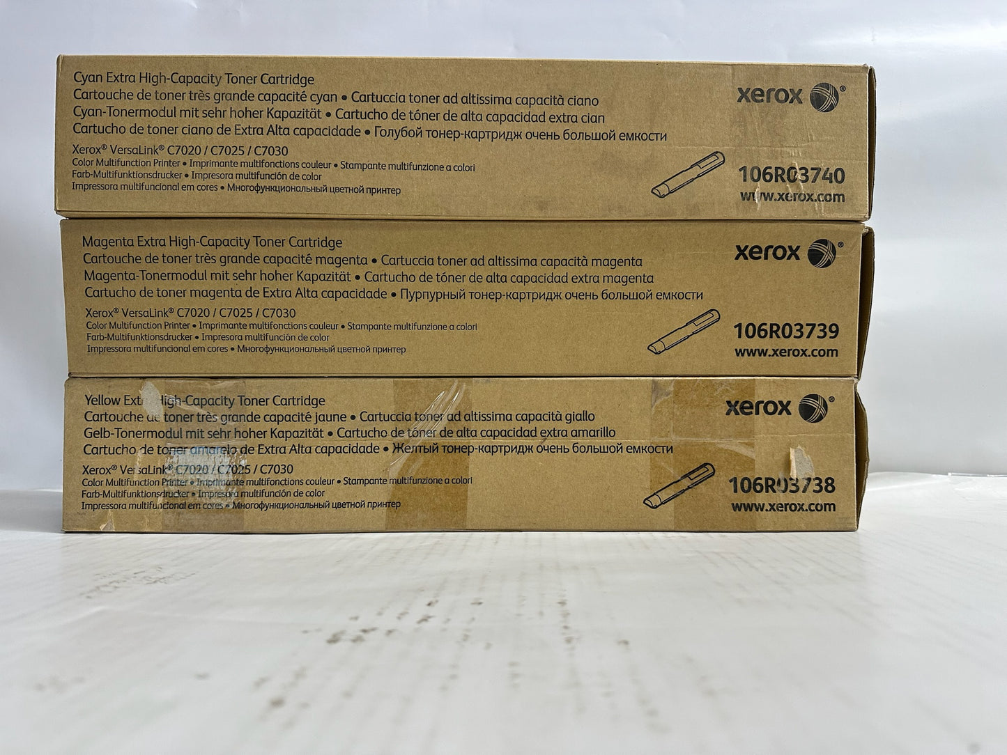 3 OEM Xerox VLC7020,C7025 CMY Extra High Capacity Toner 106R03738,39,40 (No Blk)
