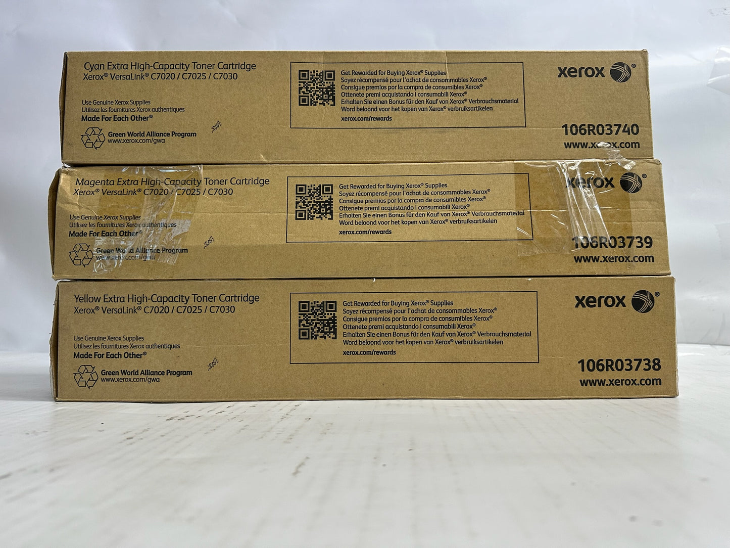 3 OEM Xerox VLC7020,C7025 CMY Extra High Capacity Toner 106R03738,39,40 (No Blk)