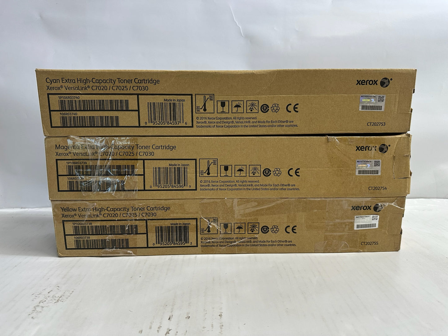3 OEM Xerox VLC7020,C7025 CMY Extra High Capacity Toner 106R03738,39,40 (No Blk)