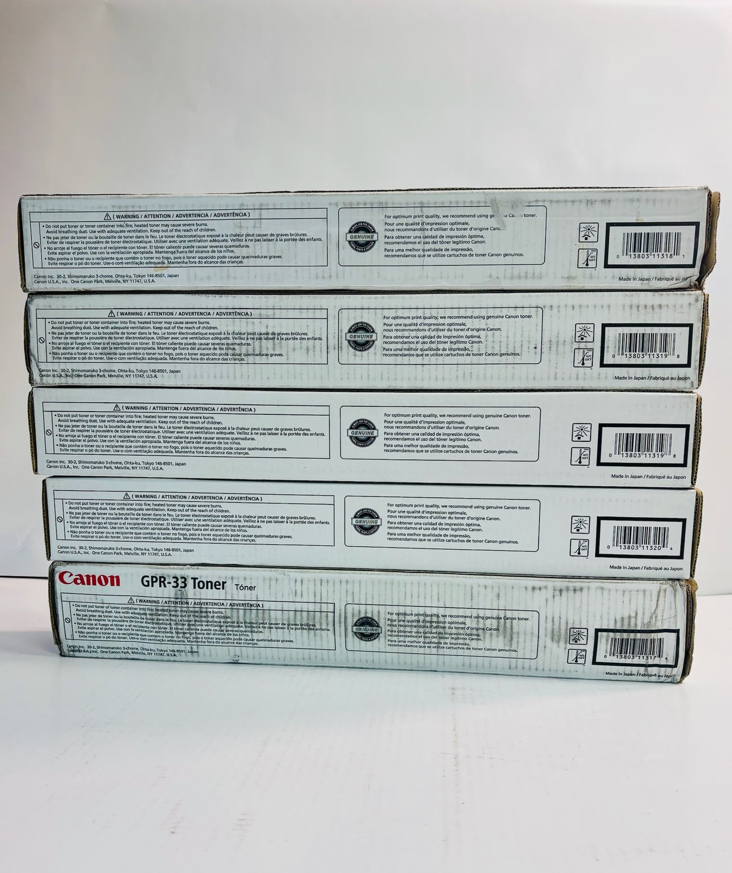 5 OEM Canon iRA C7055, C7065 Cyan,Magenta,Yellow Black Toner GPR-33, GPR33 CMYK