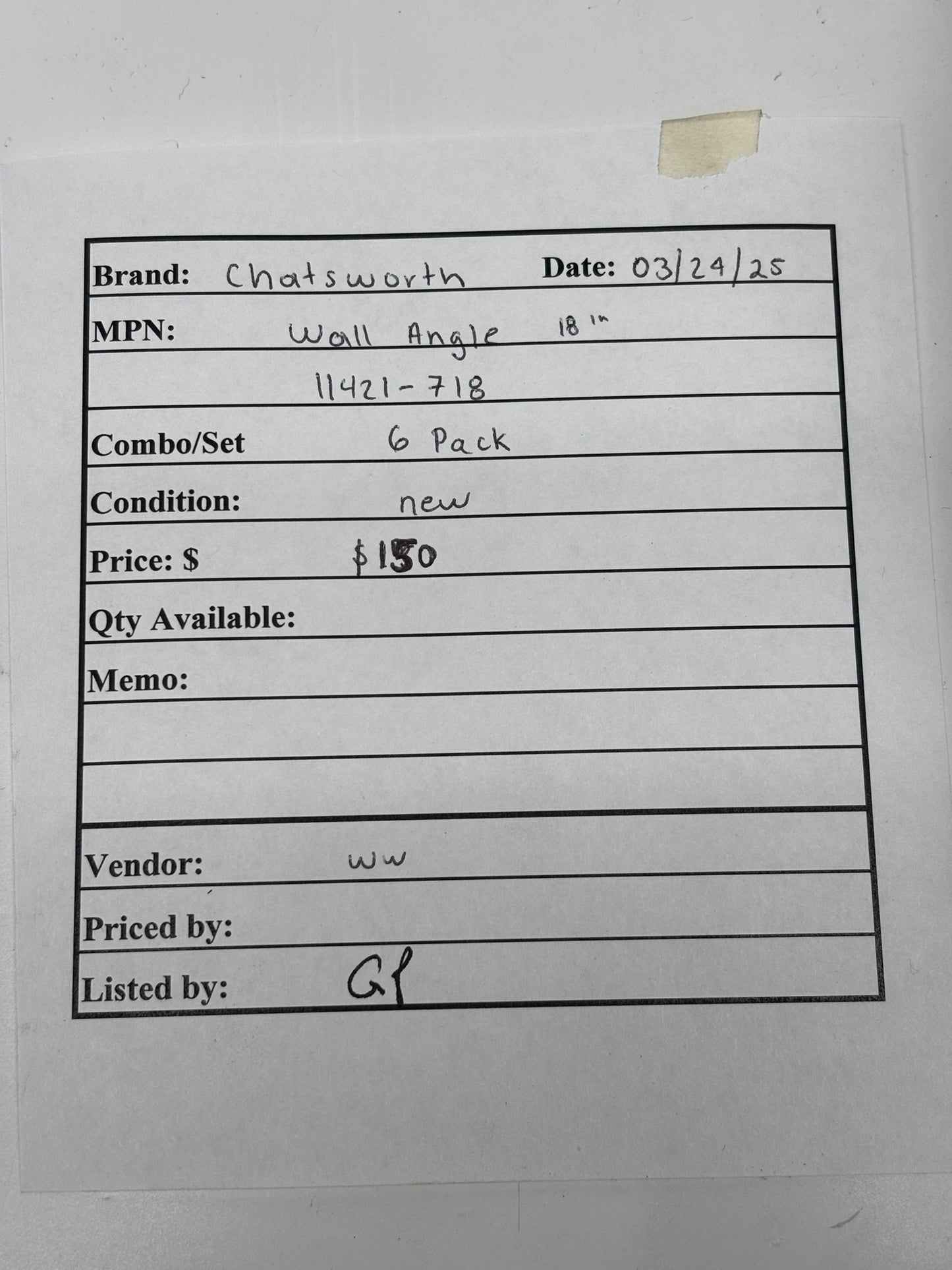 Chatsworth 11421-718 Wall Angle 18 in. Pack of 6