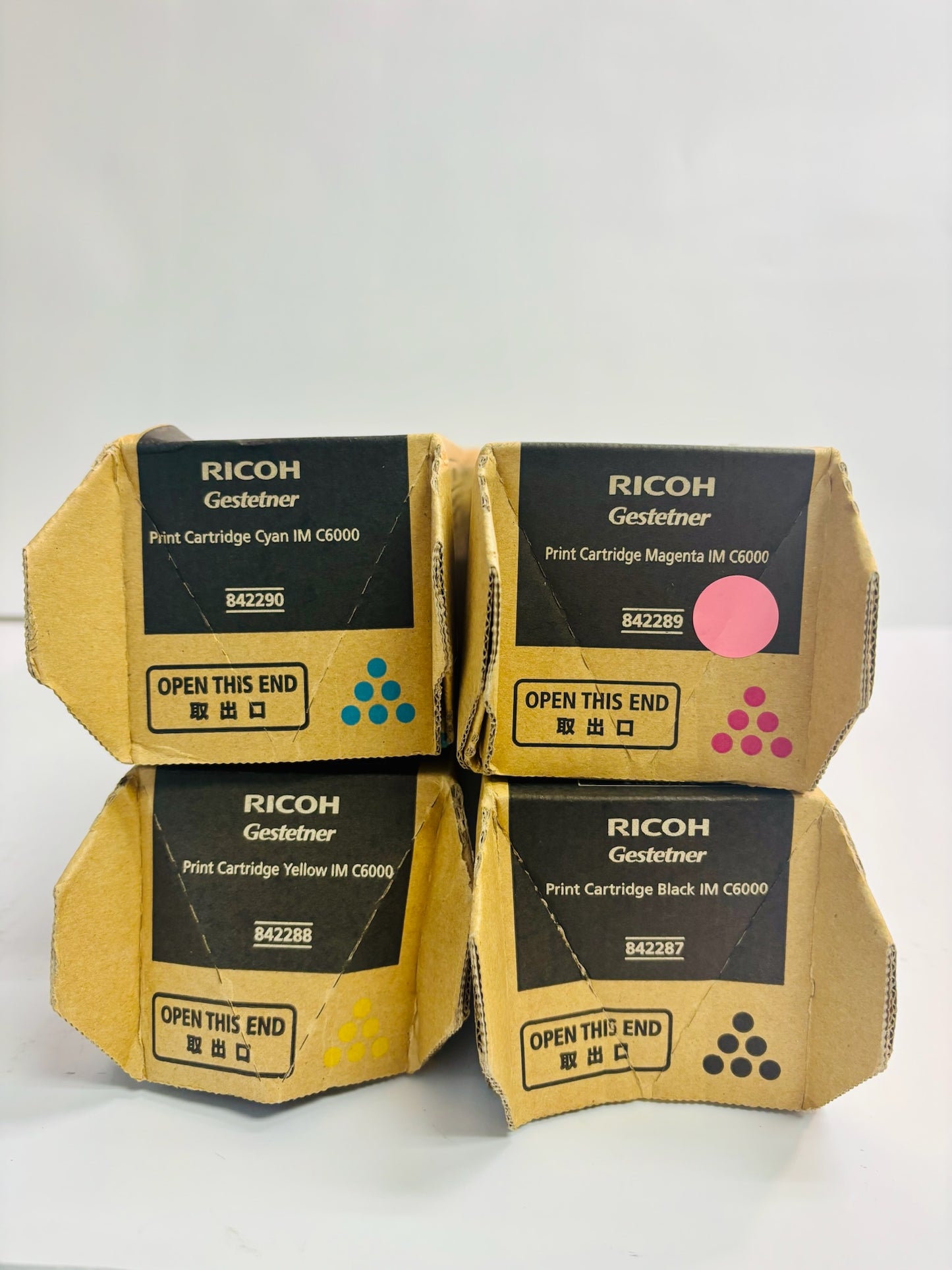 4 OEM Ricoh IM C4500,IM C6000 Cyan, Mag, Yellow & Blk Toner 842287,88,89,90 CMYK