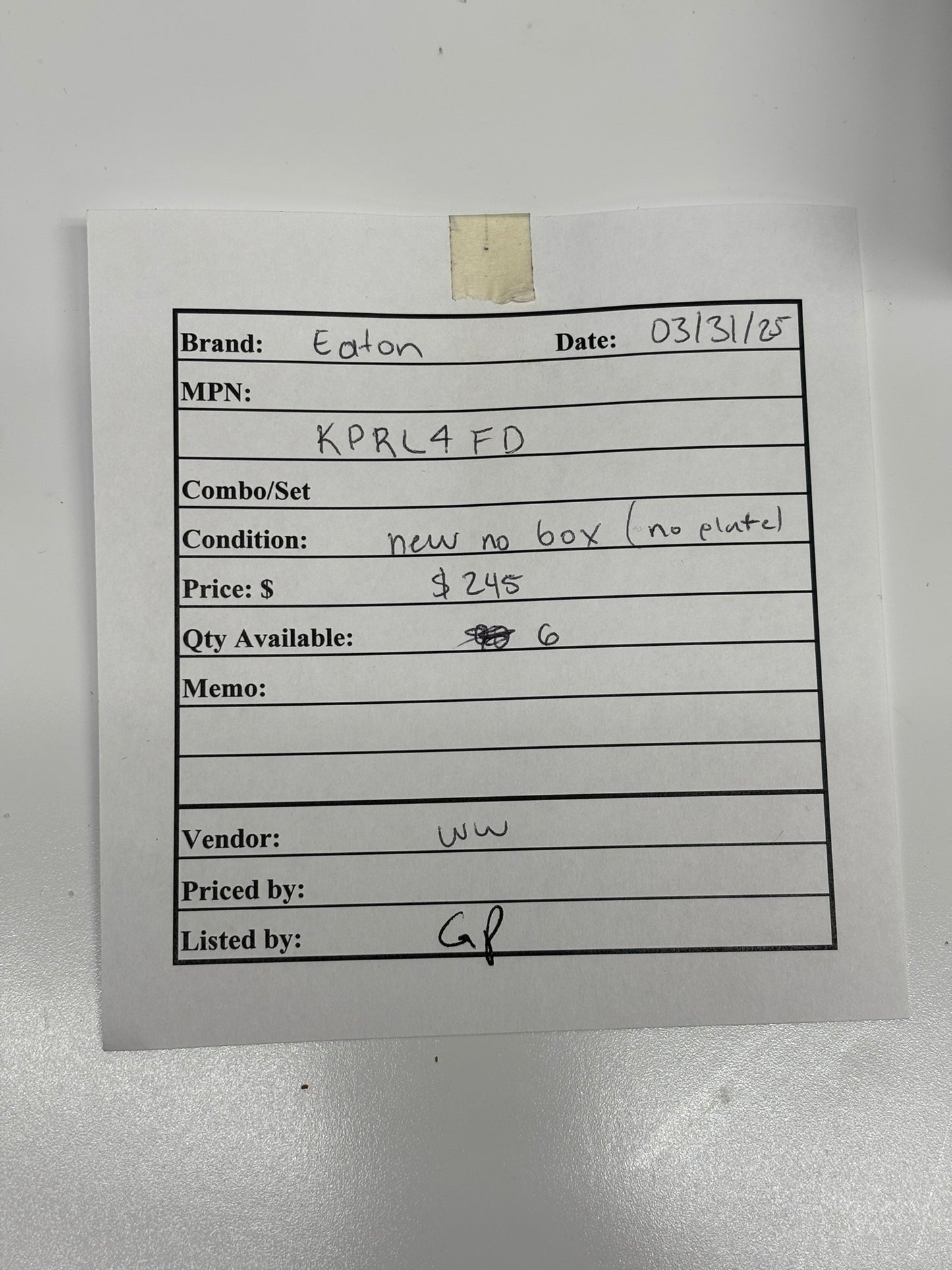 Eaton KPRL4FD Eaton Panelboard Connector Kit (No Plate; No Box)