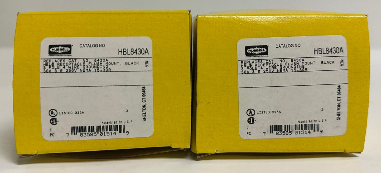 2 PK Hubbell HBL8430A 30A 250V 3-Phase 4-Wire Receptacle, New in Box