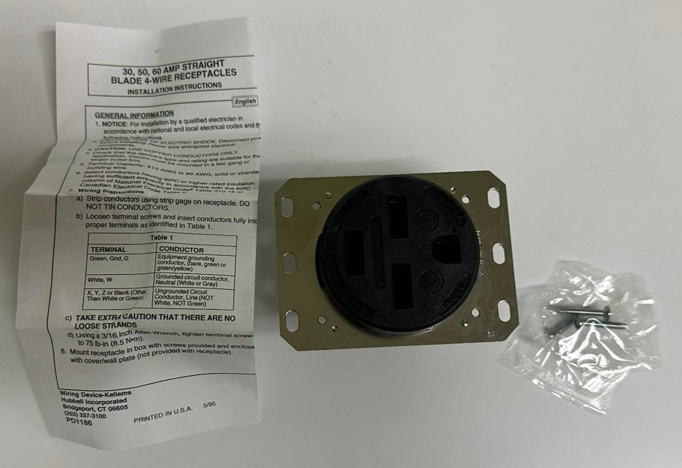 2 PK Hubbell HBL8430A 30A 250V 3-Phase 4-Wire Receptacle, New in Box