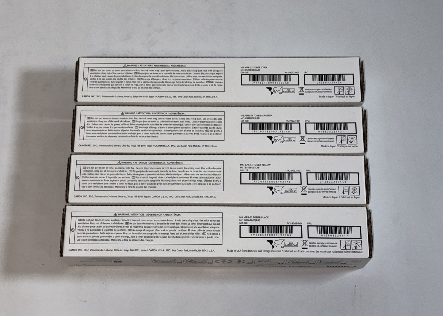 4 New Genuine Canon iR ADV C250/C255/C350/C355 CMYK Toners GPR-51