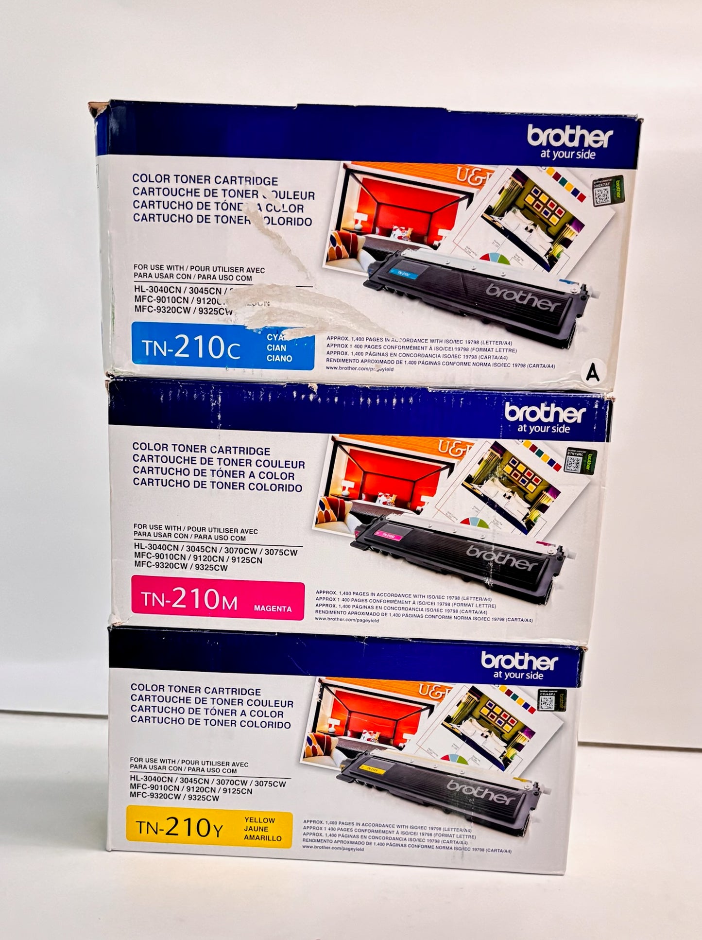 3 Open Genuine Brother HL3040CN Cyan, Magenta & Yellow Toners TN210, TN-210CMY