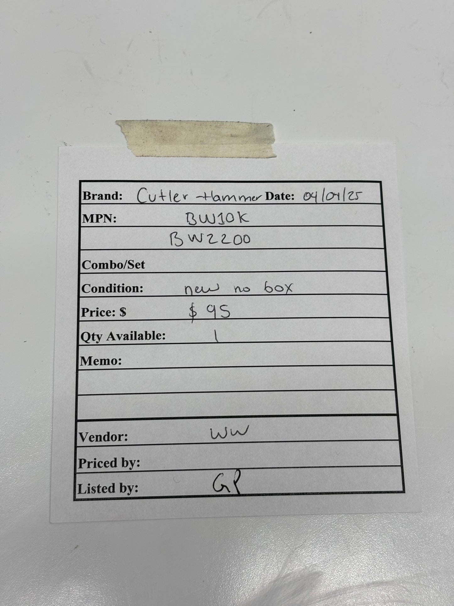 Eaton BW2200 Cutler-Hammer Circuit Breaker BW-10K 200Amp 2-Pole 120/240 VAC, No Box