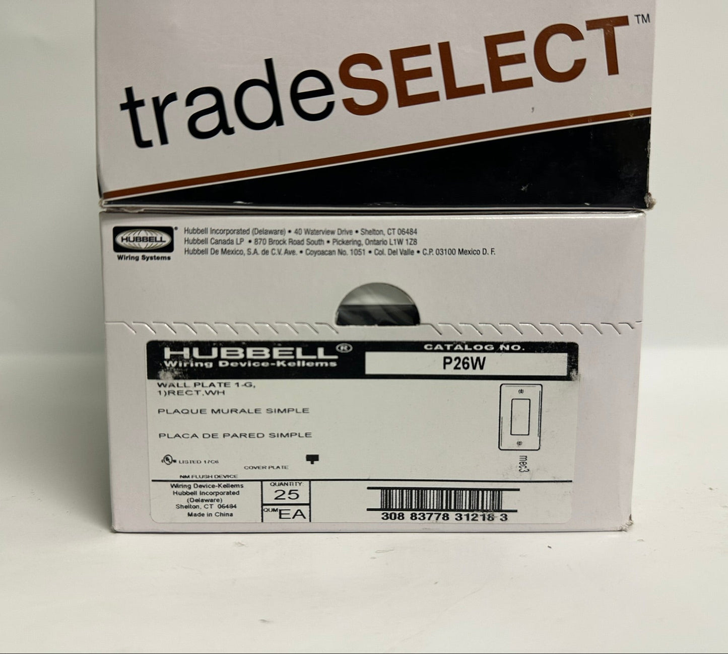 75 PK Hubbell P26W 1-Gang Decorator Wallplate, White, Brand New in Box