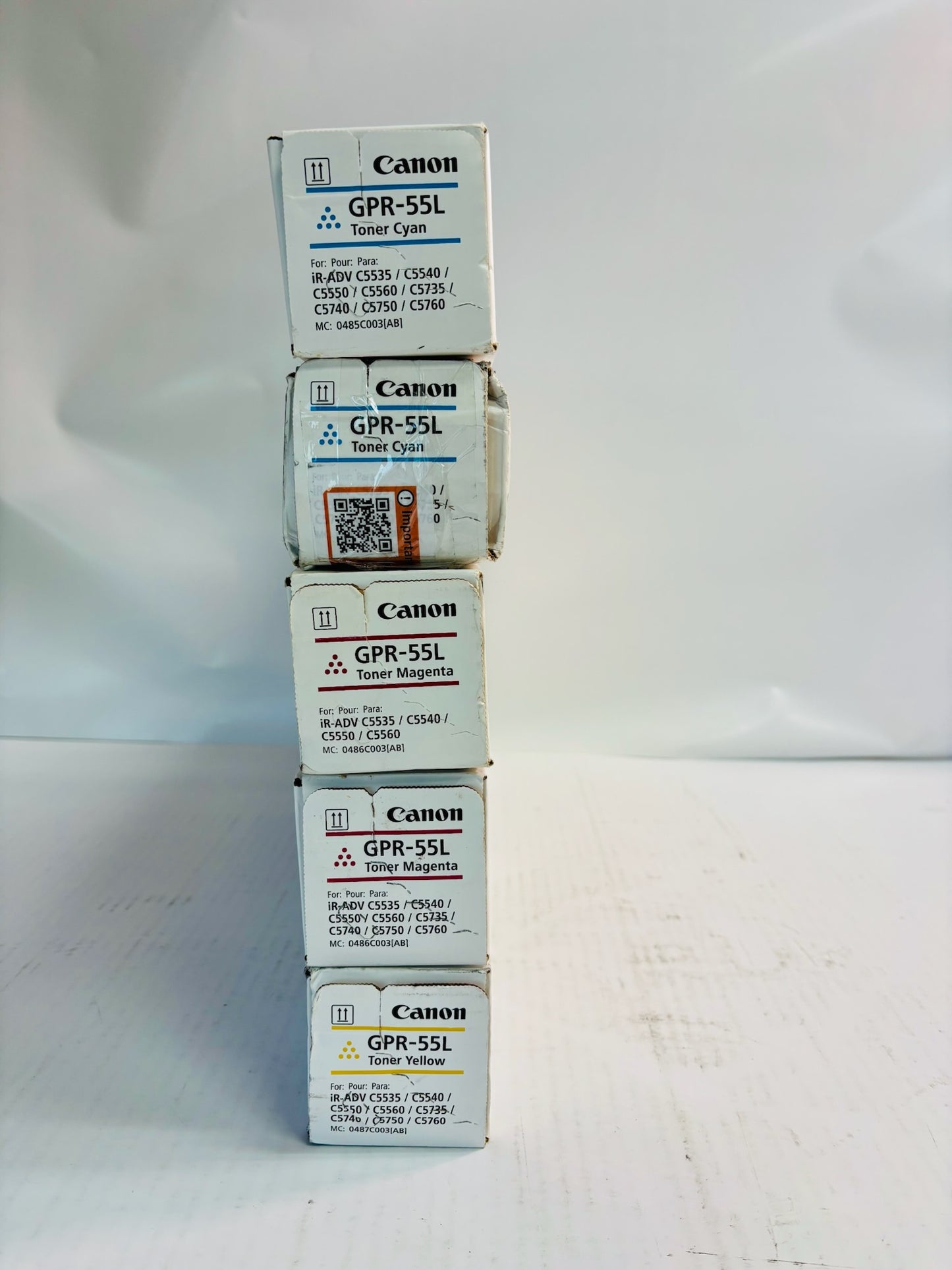 5 Genuine Canon iRA C5535i,C5535i II Cyan, Magenta & Yellow Toners GPR-55L CMY
