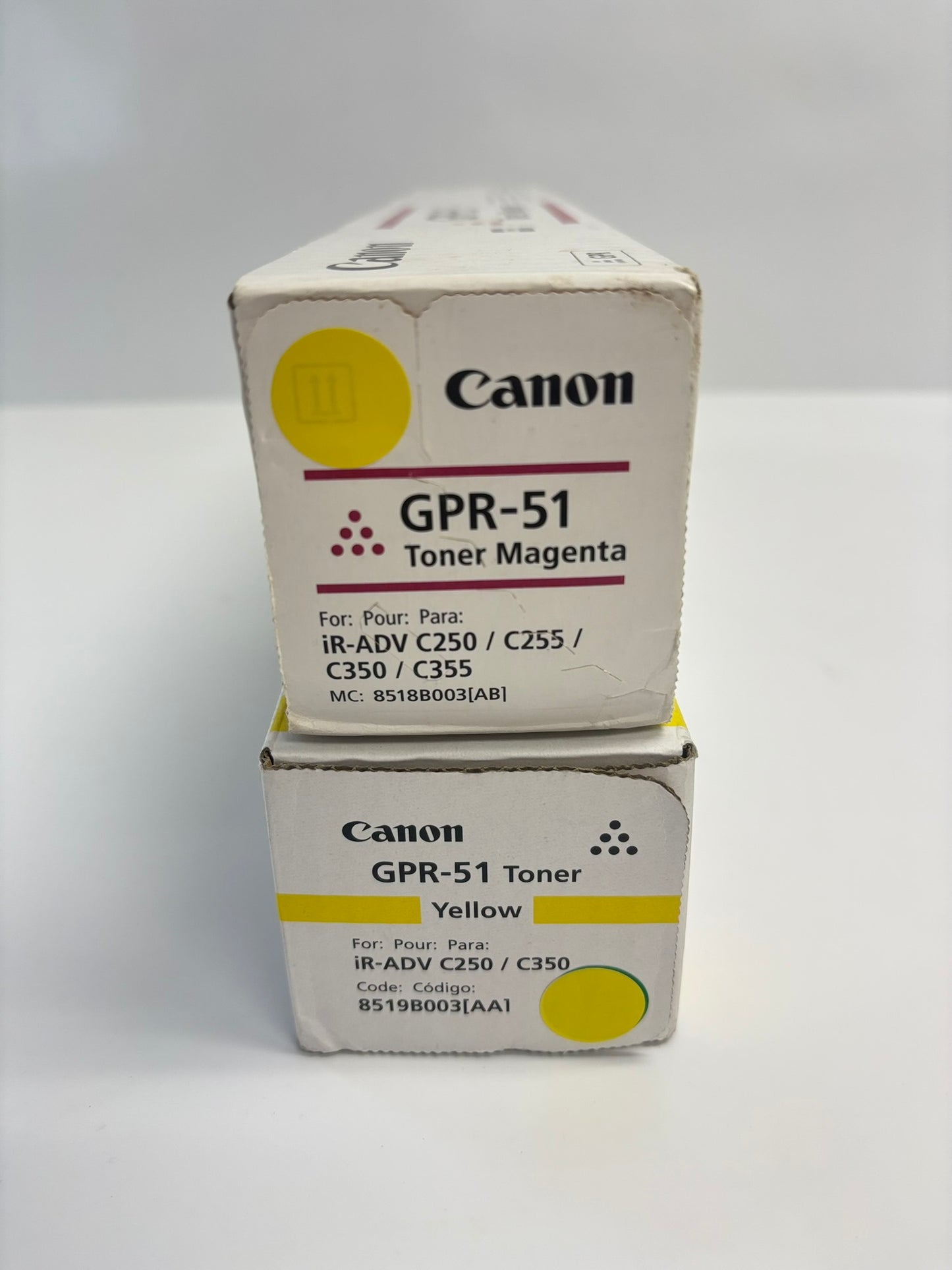 2 OEM Canon iR ADV C250iF,C350iF,C355iF GPR 51 MY Toner Cart (Water Damaged Box)