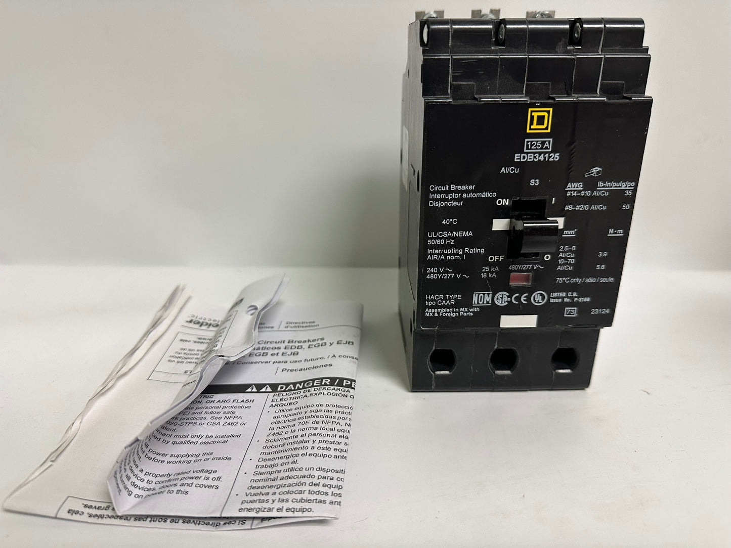 Square D EDB34125 125A 3-Pole 480Y/277V Bolt-On Circuit Breaker