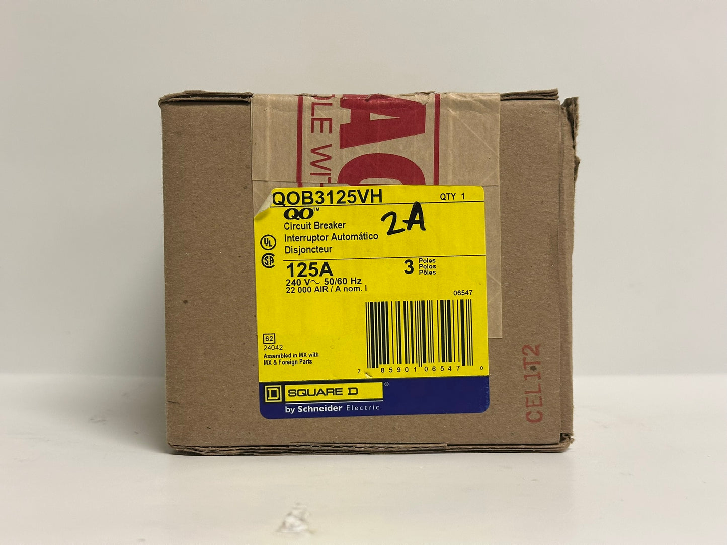 Schneider Square D QOB3125VH 125A 3P Breaker, 240V, 22kA