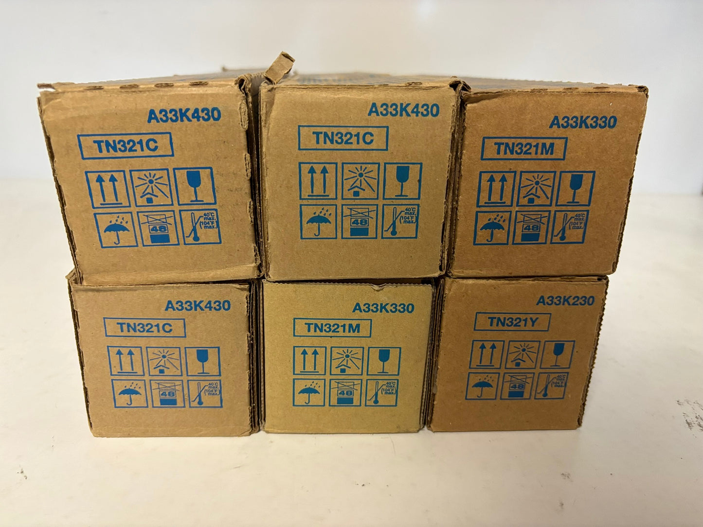 6 Genuine Konica Minolta BH C224,C284,C364,C364e TN321 CMY Toners (No Black)