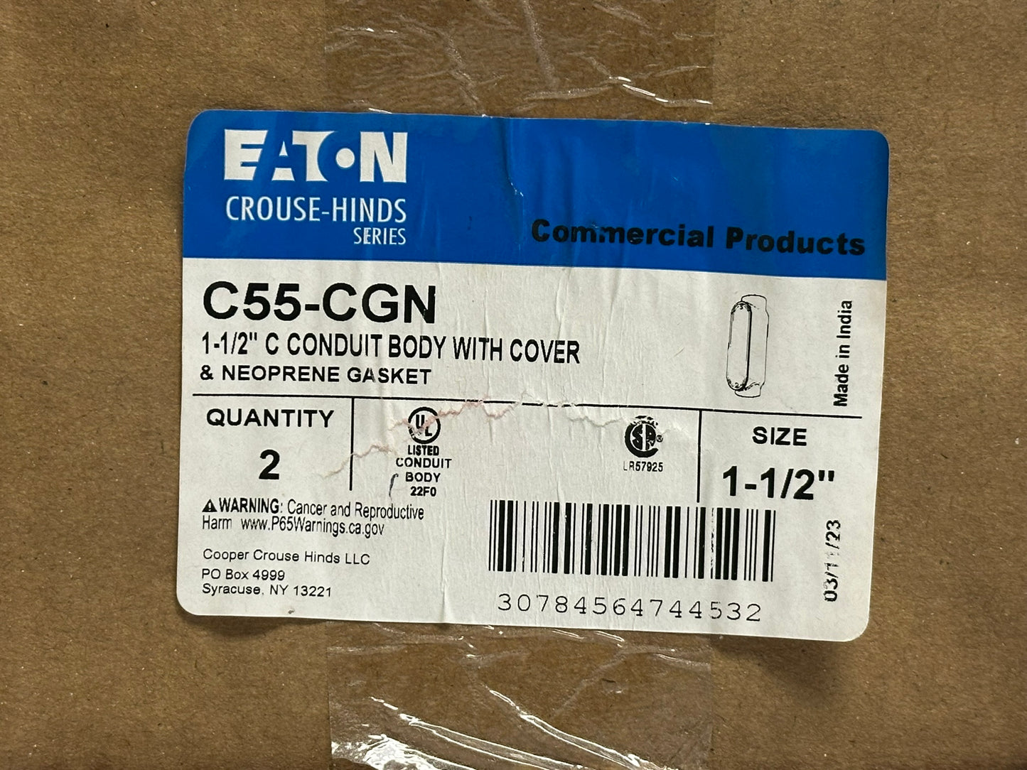 4 PK Eaton C55 CGN 1-1/2" Type-C Conduit Body with Cover and Gasket