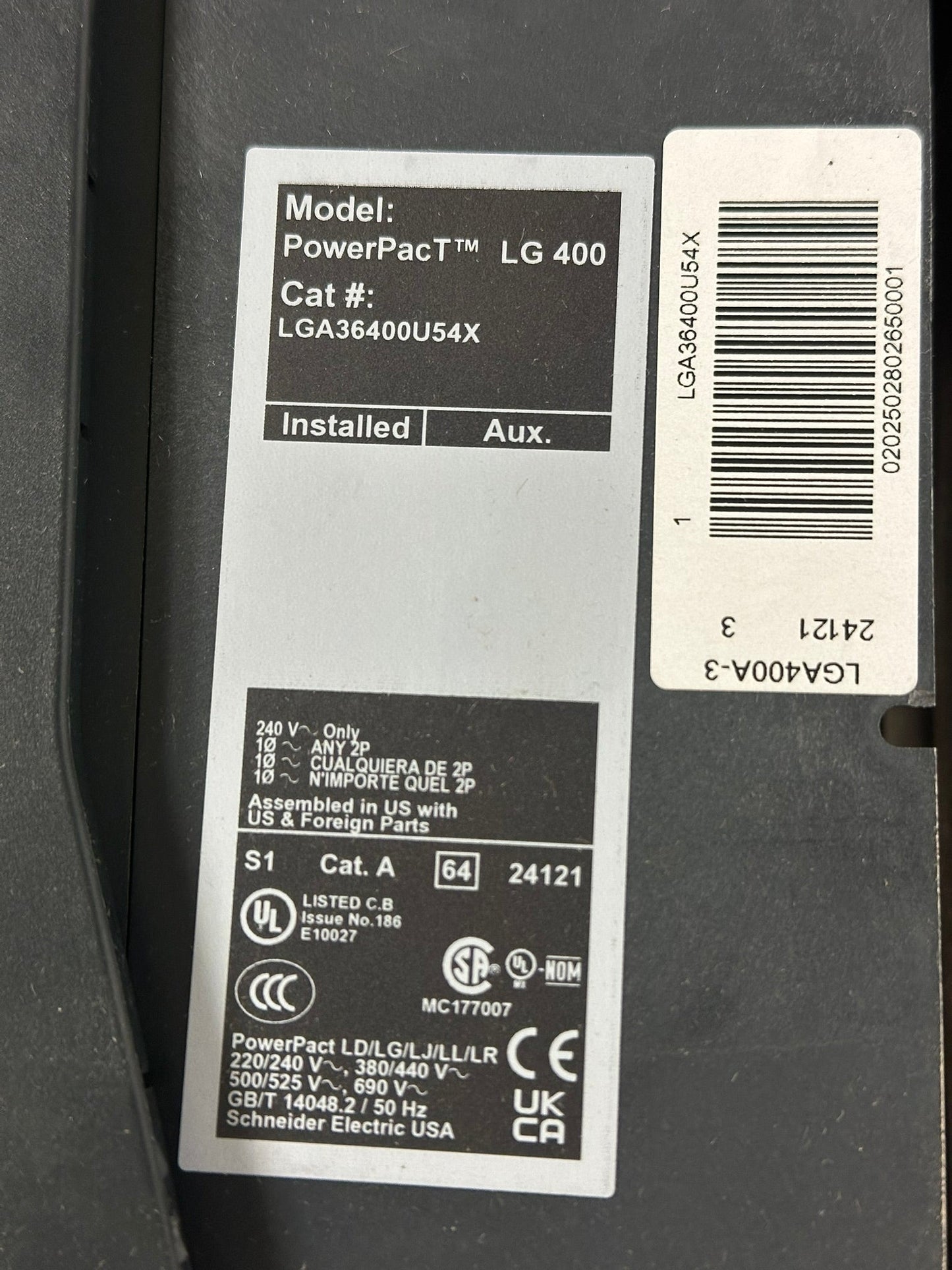Schneider Square D LGA36400U54X 400A 3-Pole Molded Case Circuit Breaker
