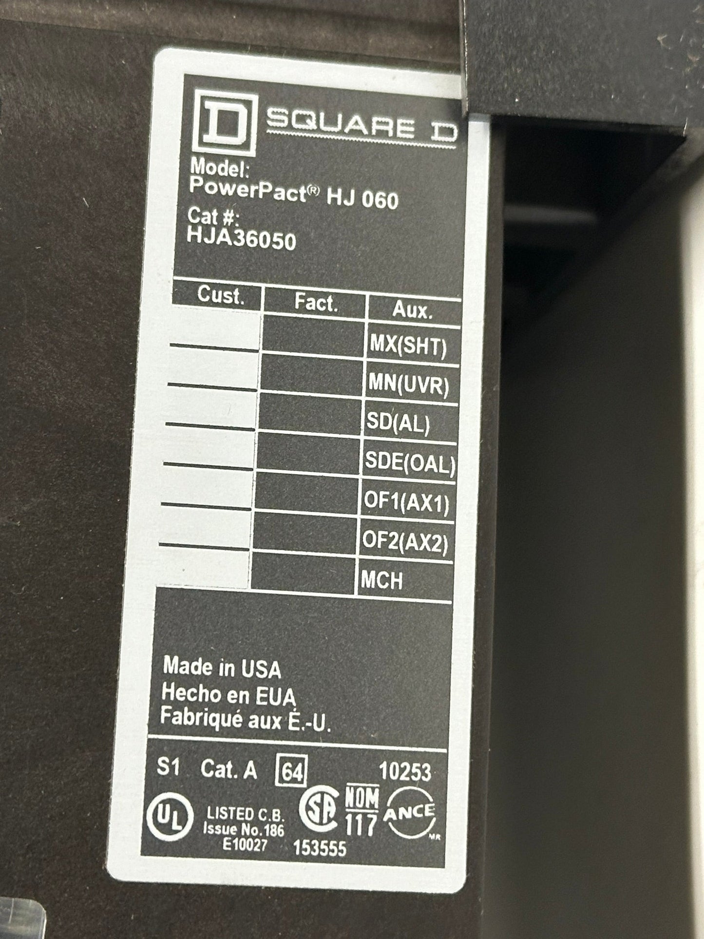 Square D HJA36050 50A 3P 600V Circuit Breaker PowerPact H I-Line