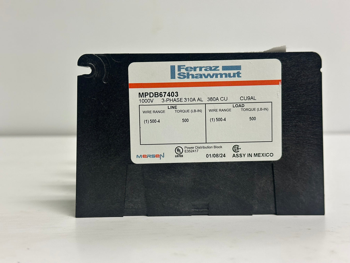 Mersen MPDB67403 – 380A 3-Pole Power Distribution Block, 1000V AC/DC
