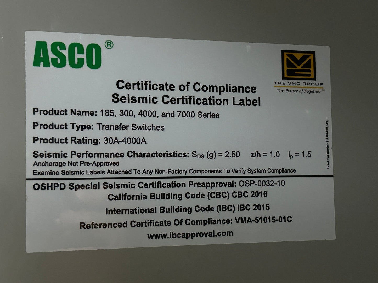ASCO Automatic Transfer Switch Volts 208V 50-60HZ (1000 AMP ) 3 Phases