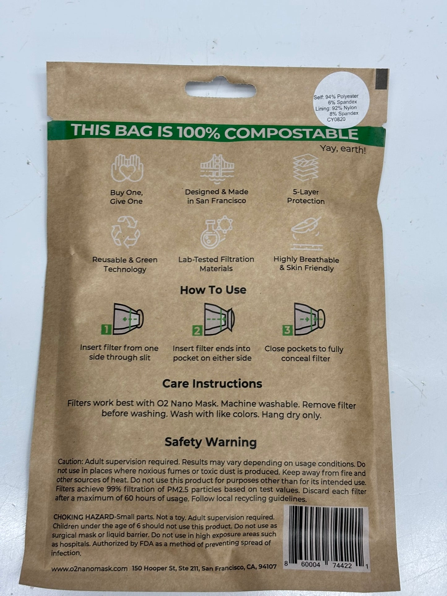 10-Pack Viaex Technologies 74422 O2 Nano Mask Adult Medium(M), Black