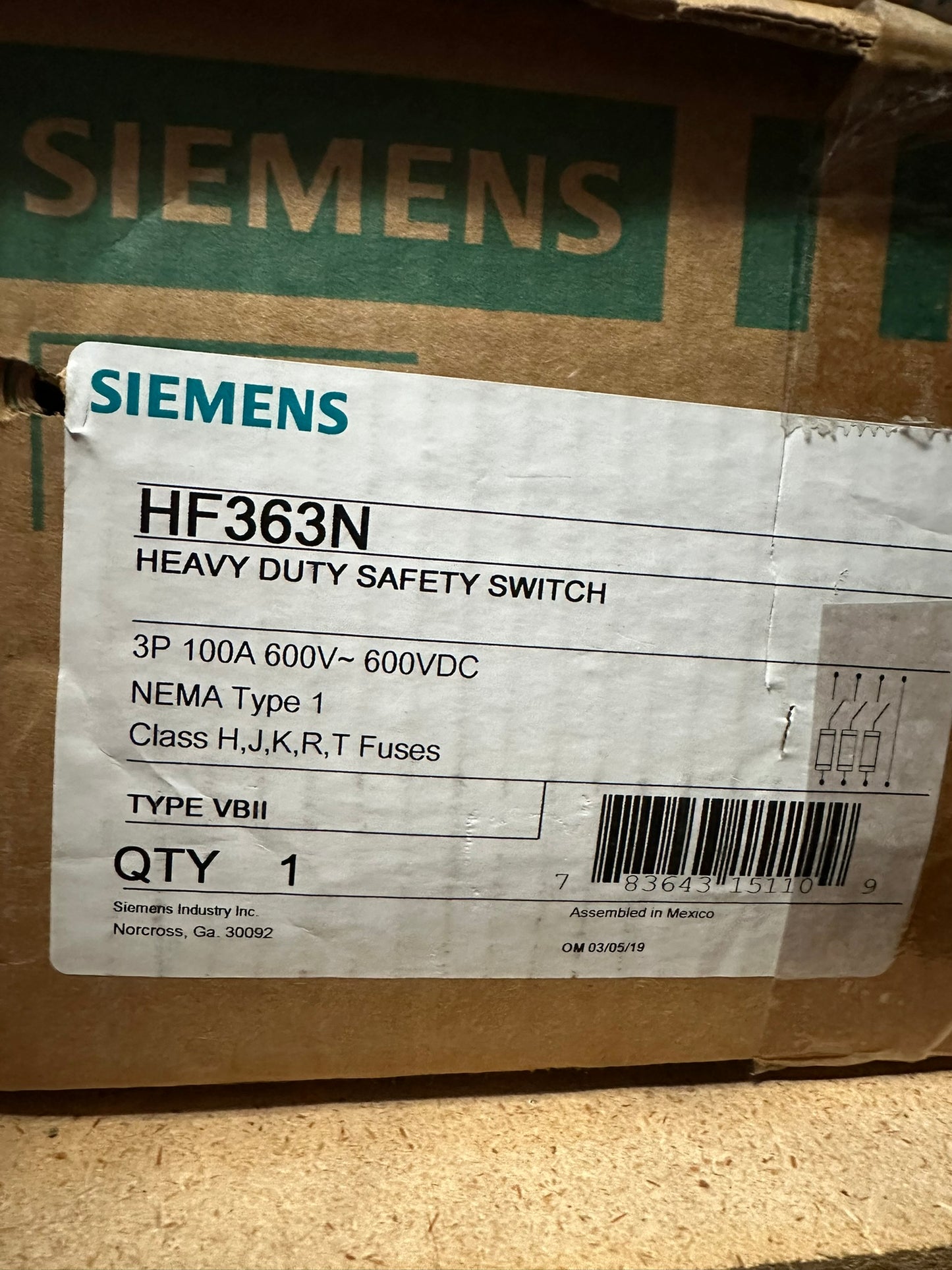 Siemens HF363N Low Voltage Circuit Protection Heavy Duty Safety Switch