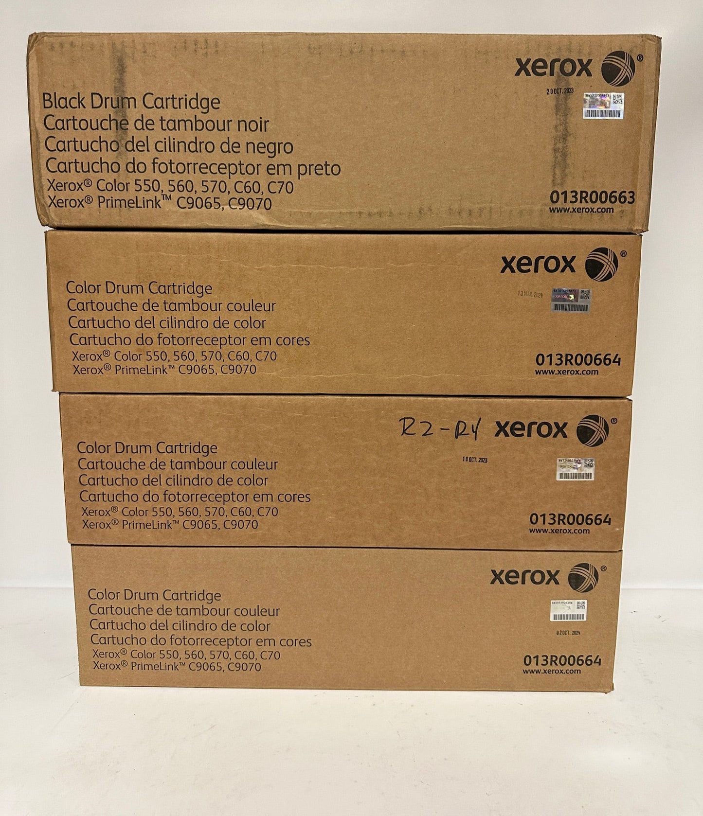 4 OEM Xerox C550,560,570,C60,C70 Drums 013R00663, 013R00664 (1 Black, 3 Color)