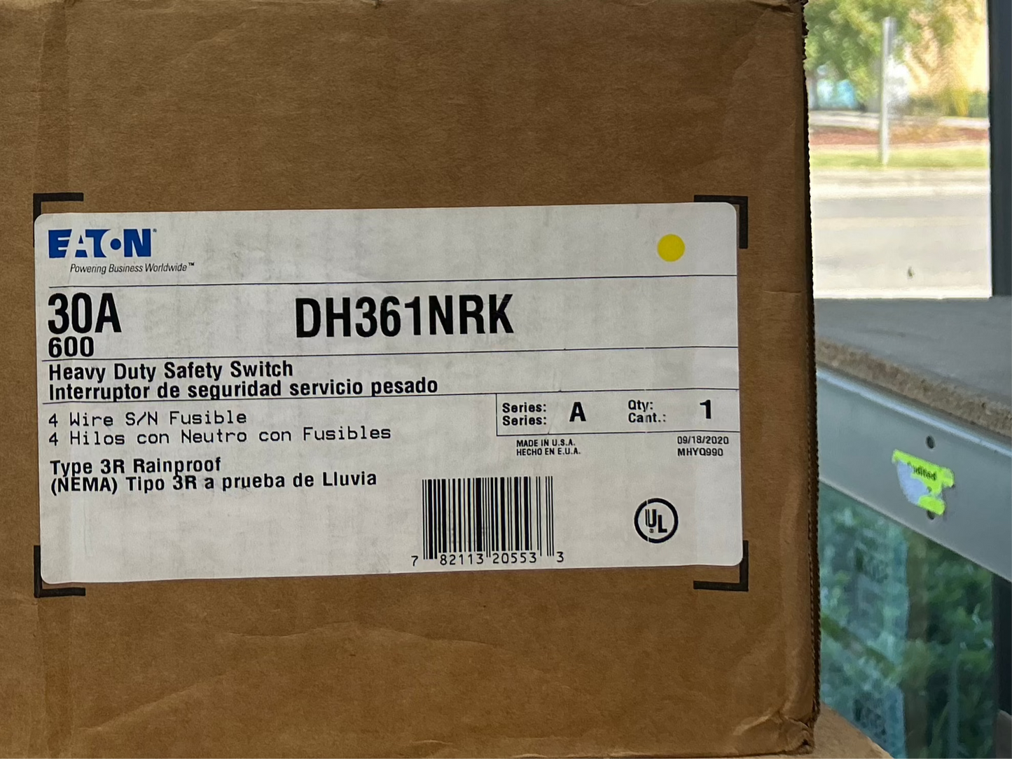 Eaton DH361NRK 30A 600V Heavy Duty Safety Switch 3 Pole