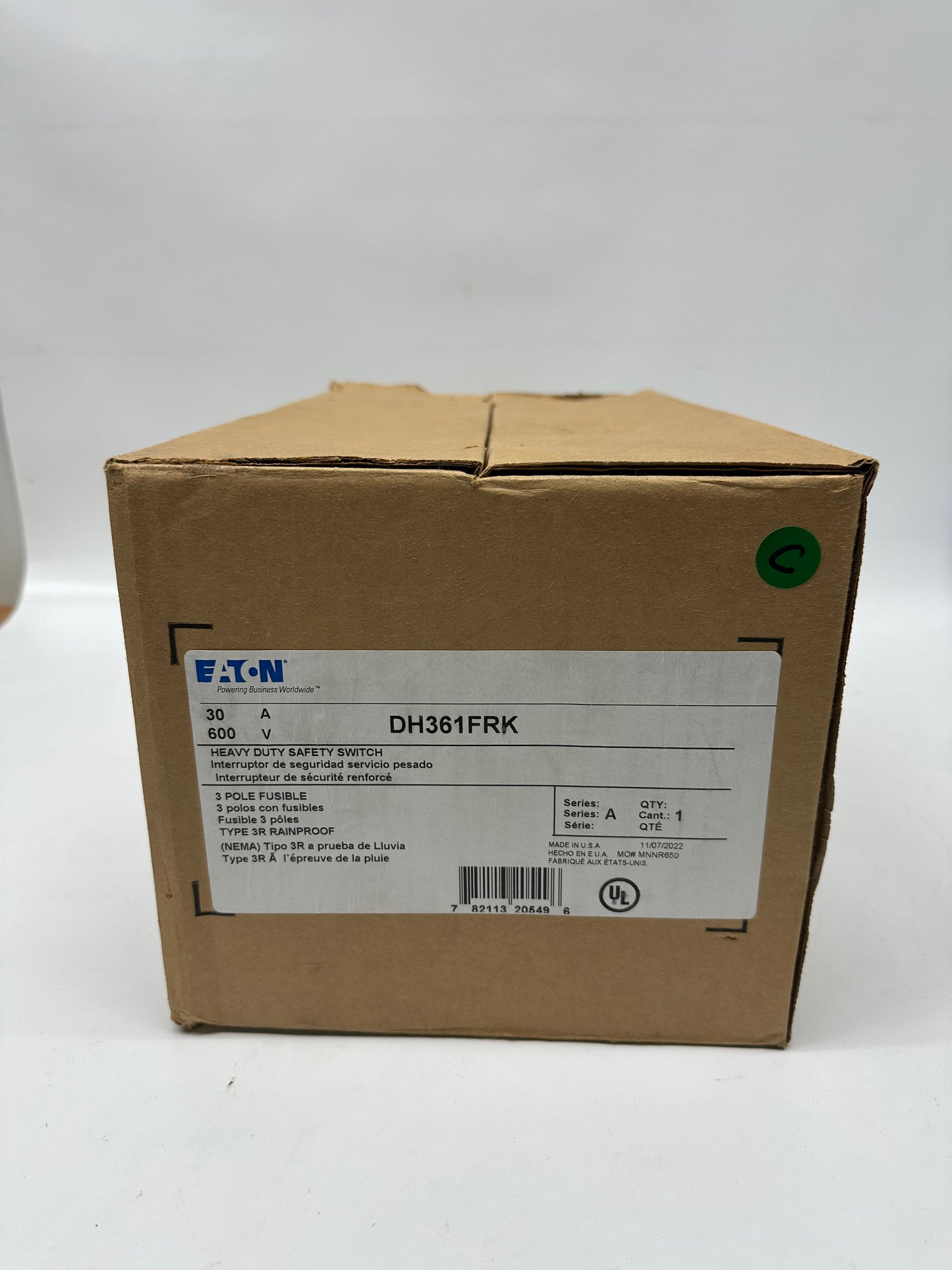 Eaton DH361FRK 30A 600V Heavy Duty Safety Switch 3 Pole