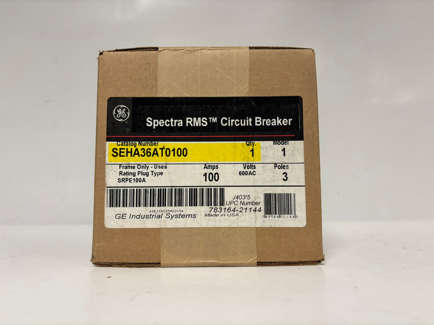 GE Spectra RMS SEHA36AT0100 3-Pole Circuit Breaker Frame Only, 100 AMP-600 VAC