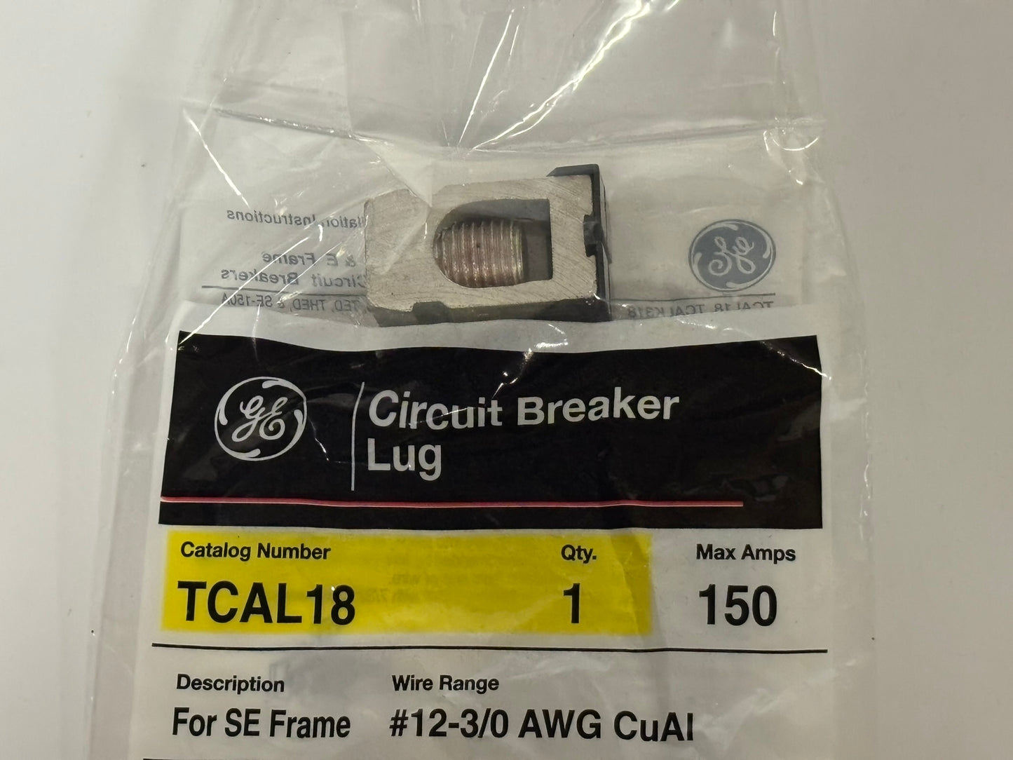 45 PK GE Circuit Breaker Lug TCAL18, Max 150 AMP #12-3/0 AWG Cu AI, For SE Frame