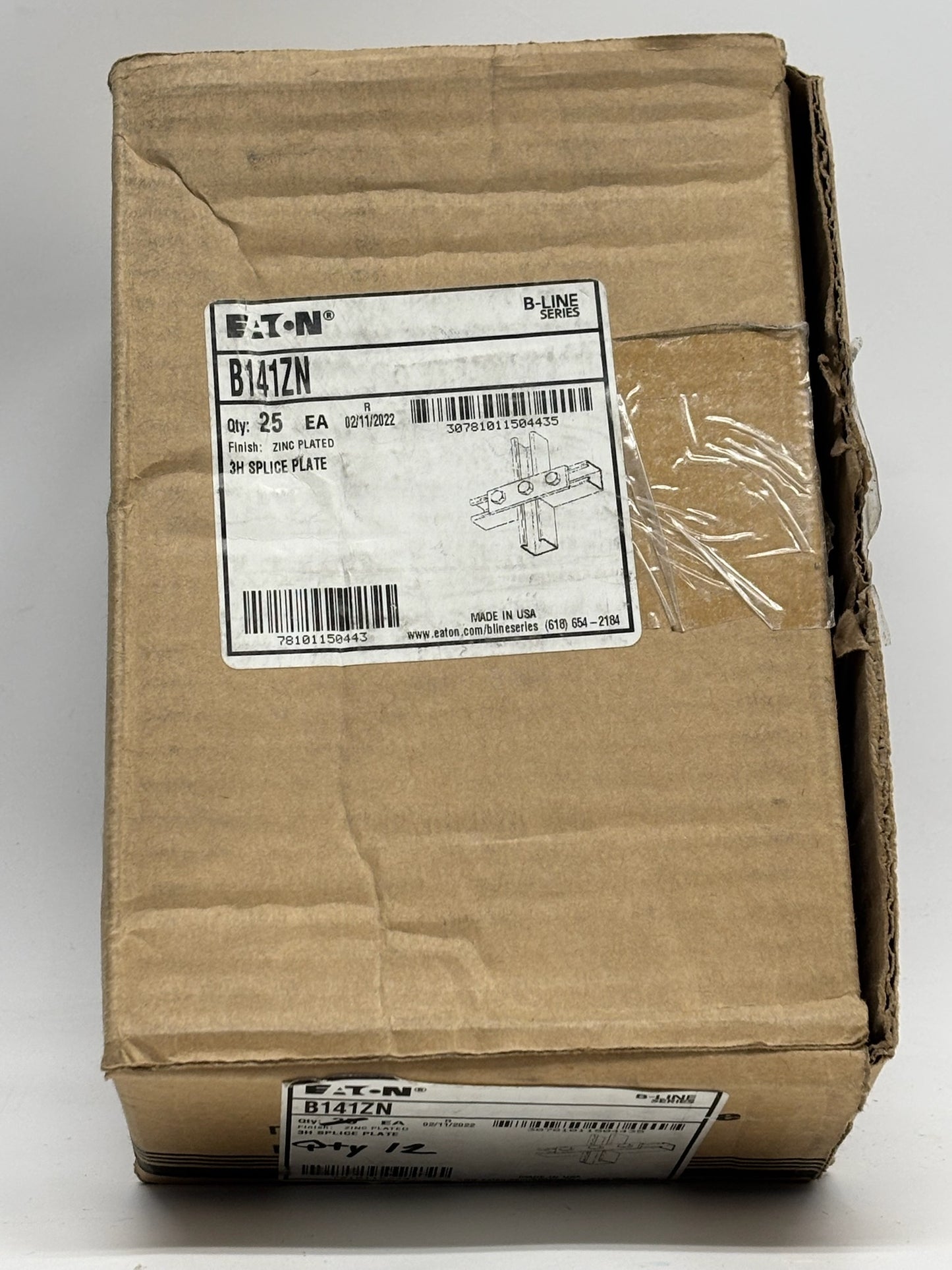 12 PK Eaton B-Line B141ZN Pipe Straps, Zinc-Plated Steel, 1-Hole