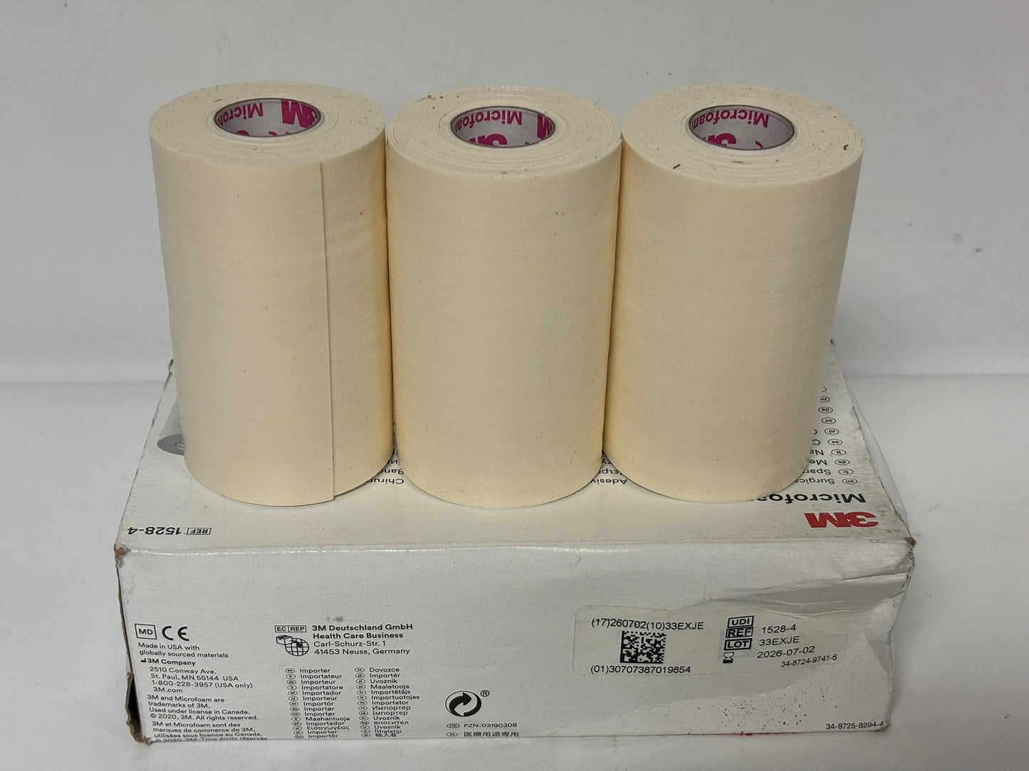 4 New 3M Micro Foam Water Resistant Medical Tape 1528-4 ( 4 x 5 1/2 yd ) EXP: 2026-07